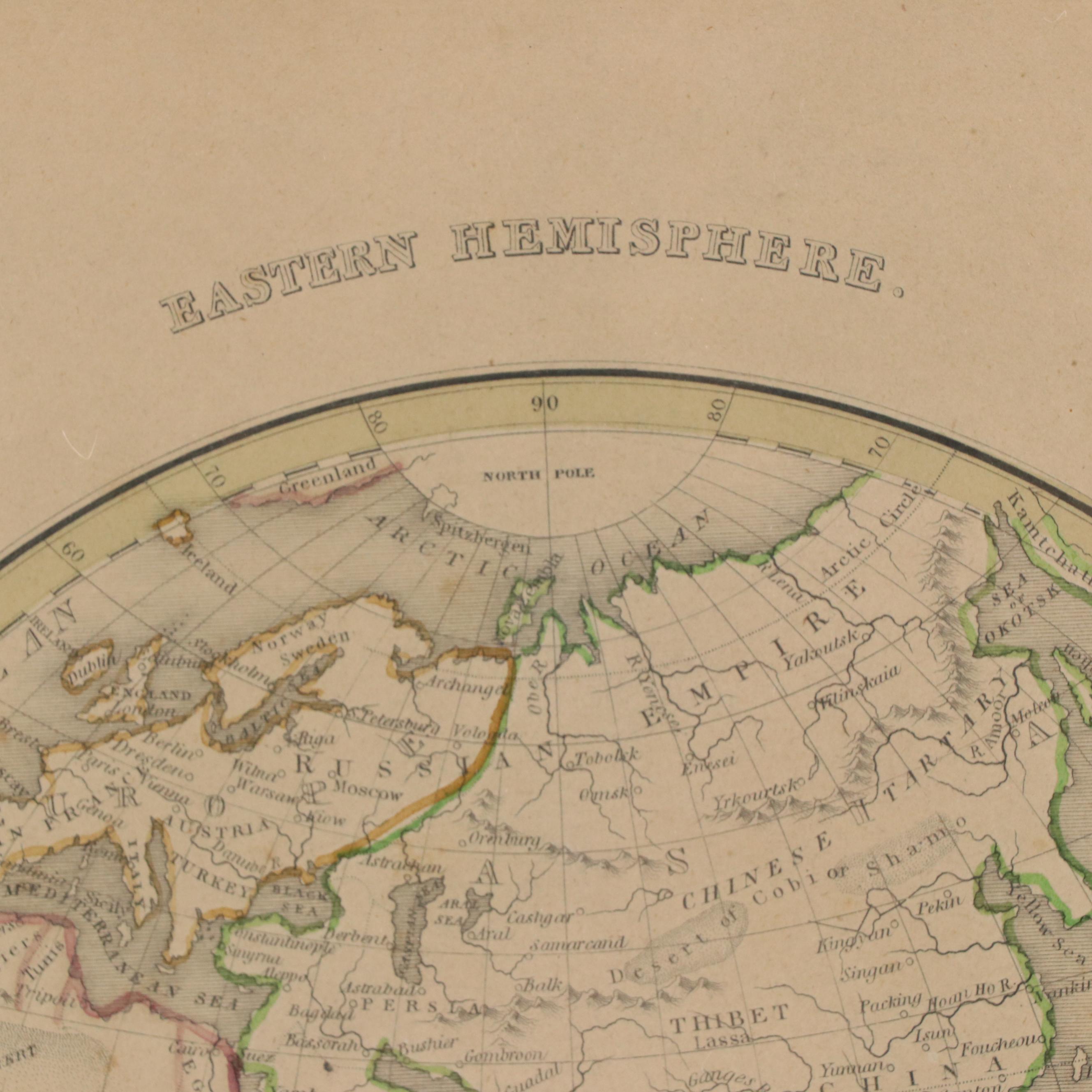 Hand-Colored Engraving Map "Eastern Hemisphere"