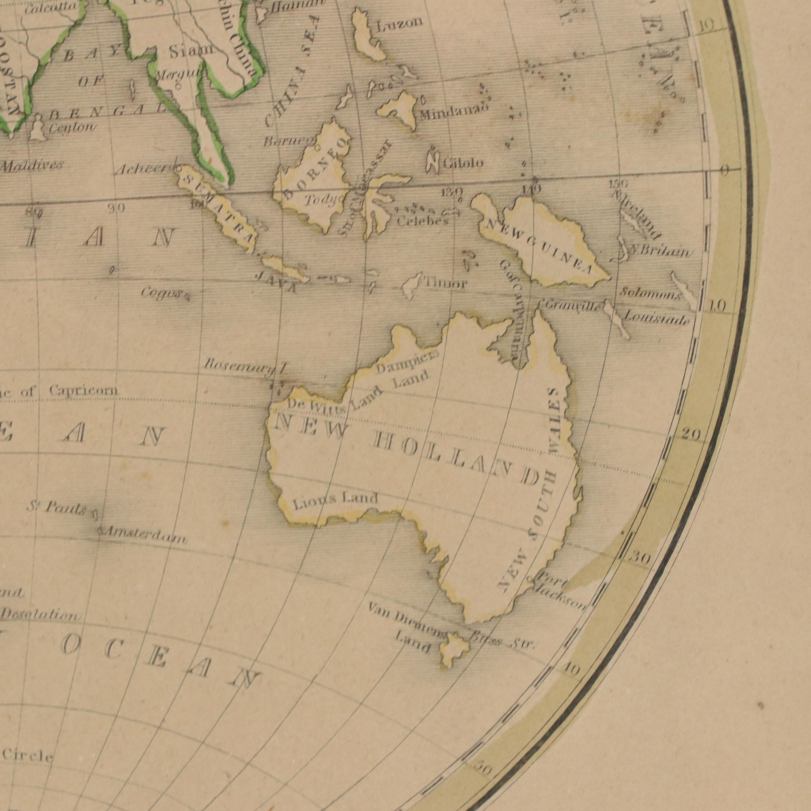 Hand-Colored Engraving Map "Eastern Hemisphere"