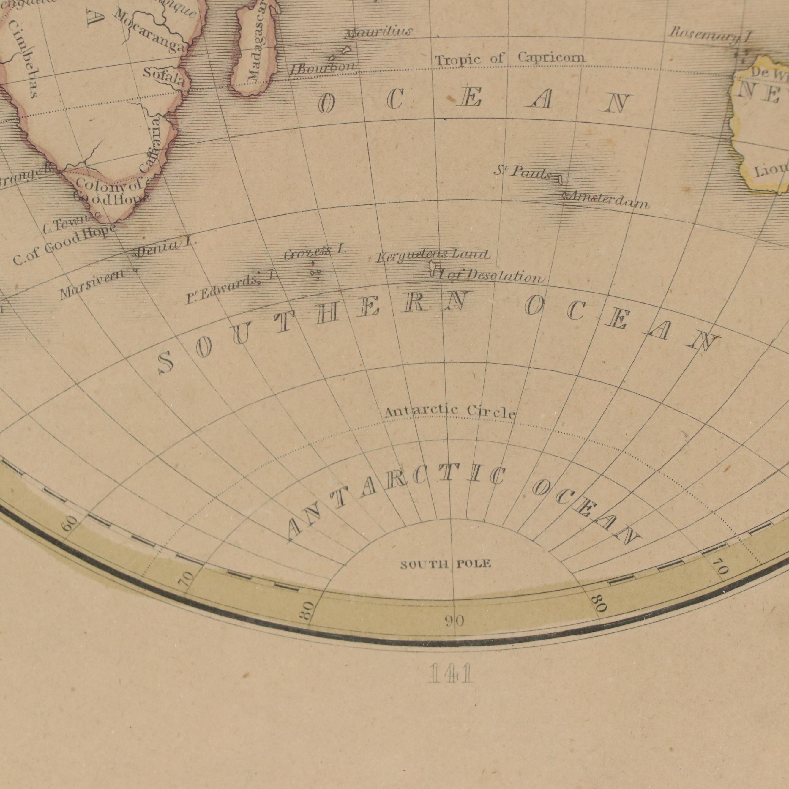 Hand-Colored Engraving Map "Eastern Hemisphere"