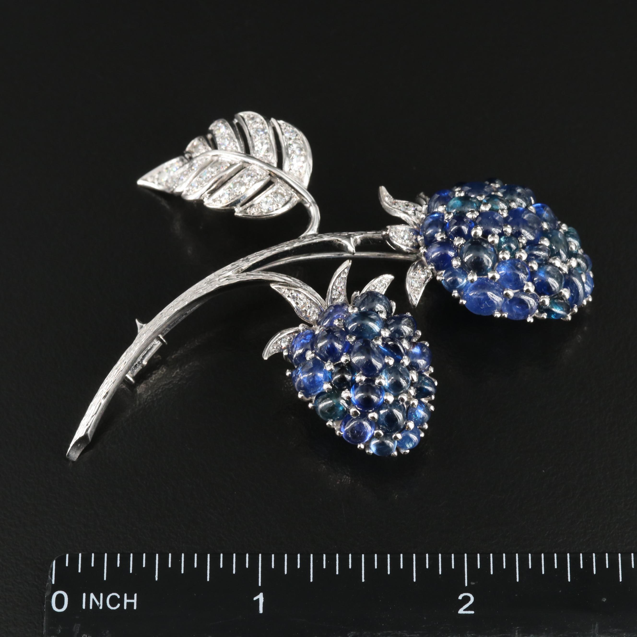 Koch 18K Sapphire and Diamond Spray Brooch