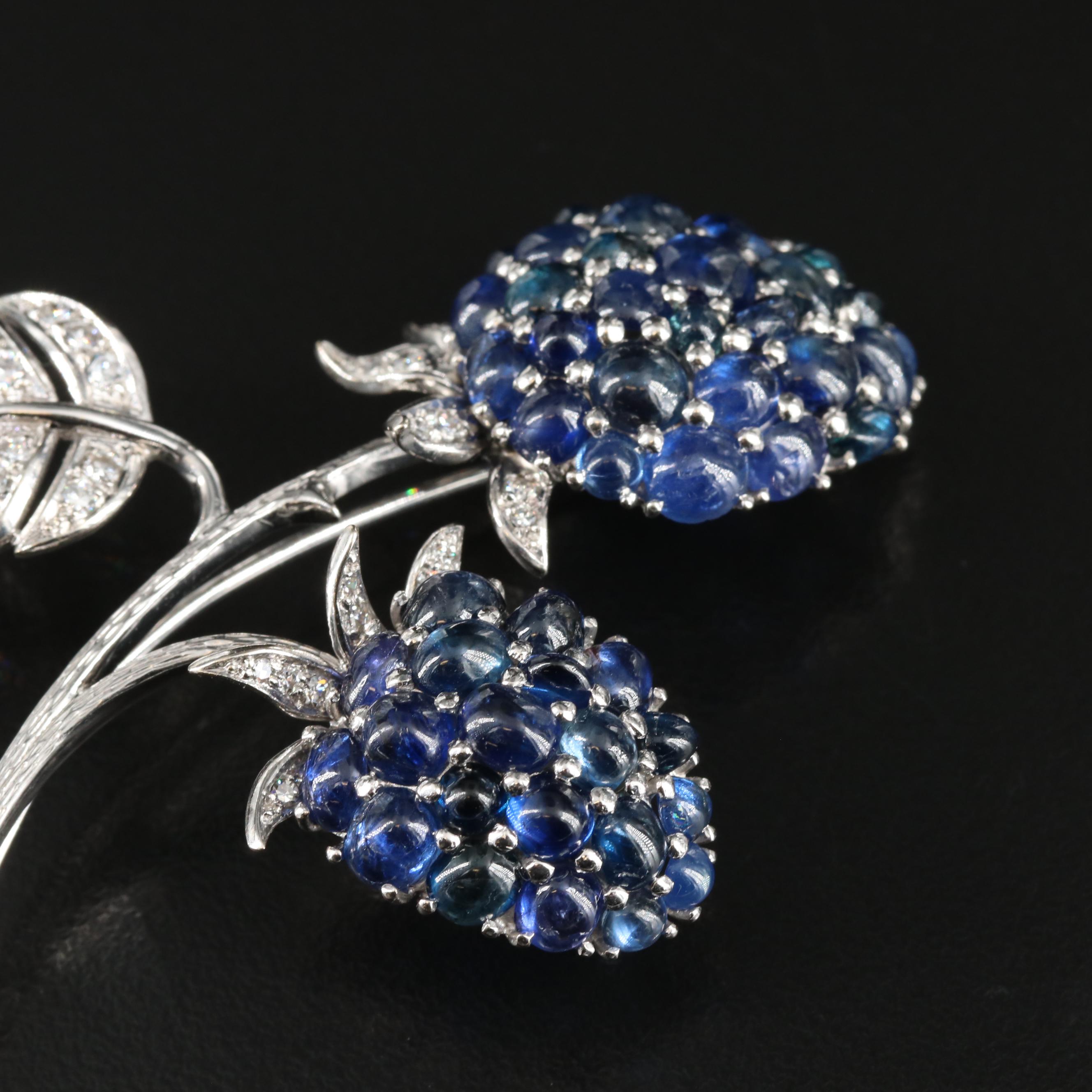 Koch 18K Sapphire and Diamond Spray Brooch