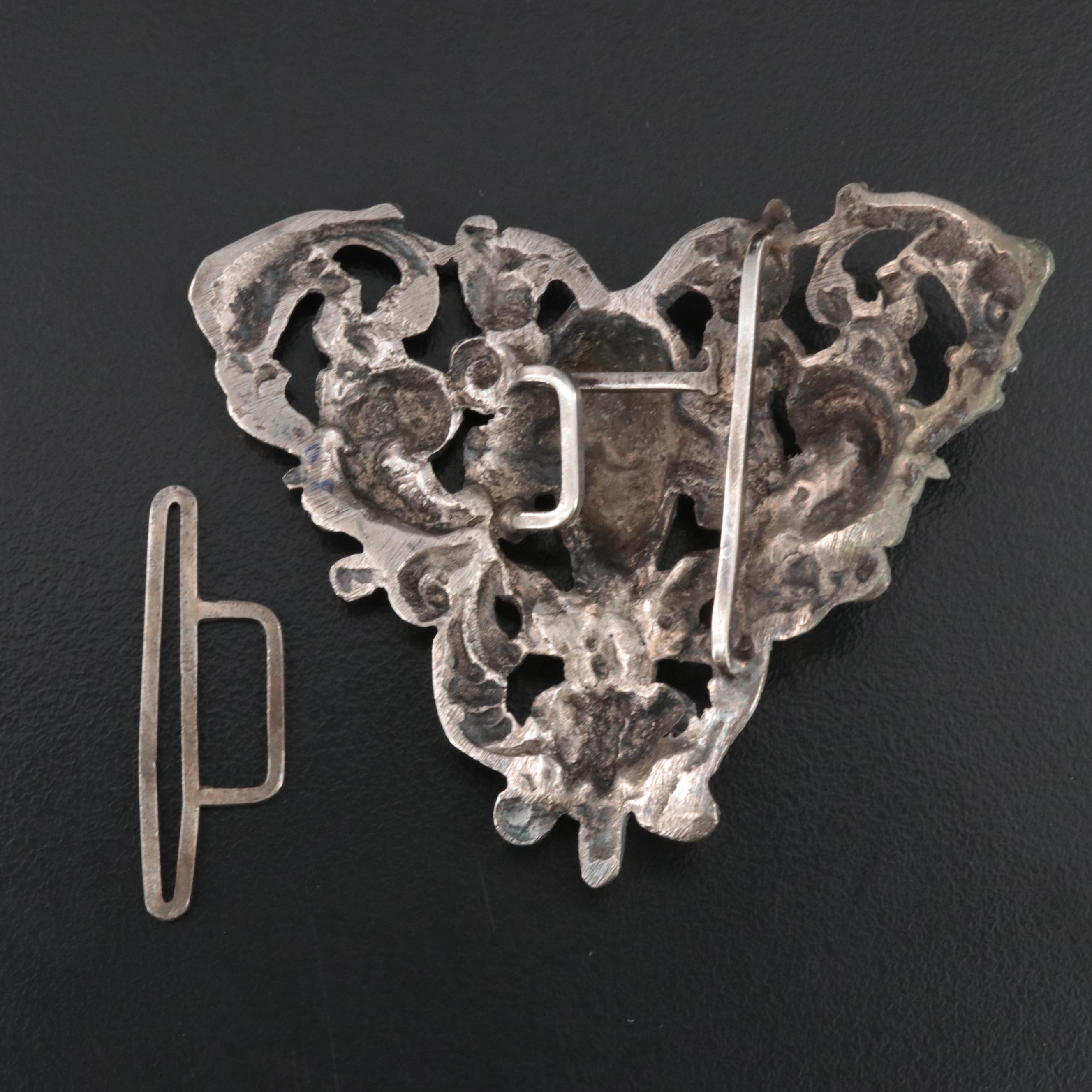 Art Nouveau 800 Silver Figural Belt Buckle