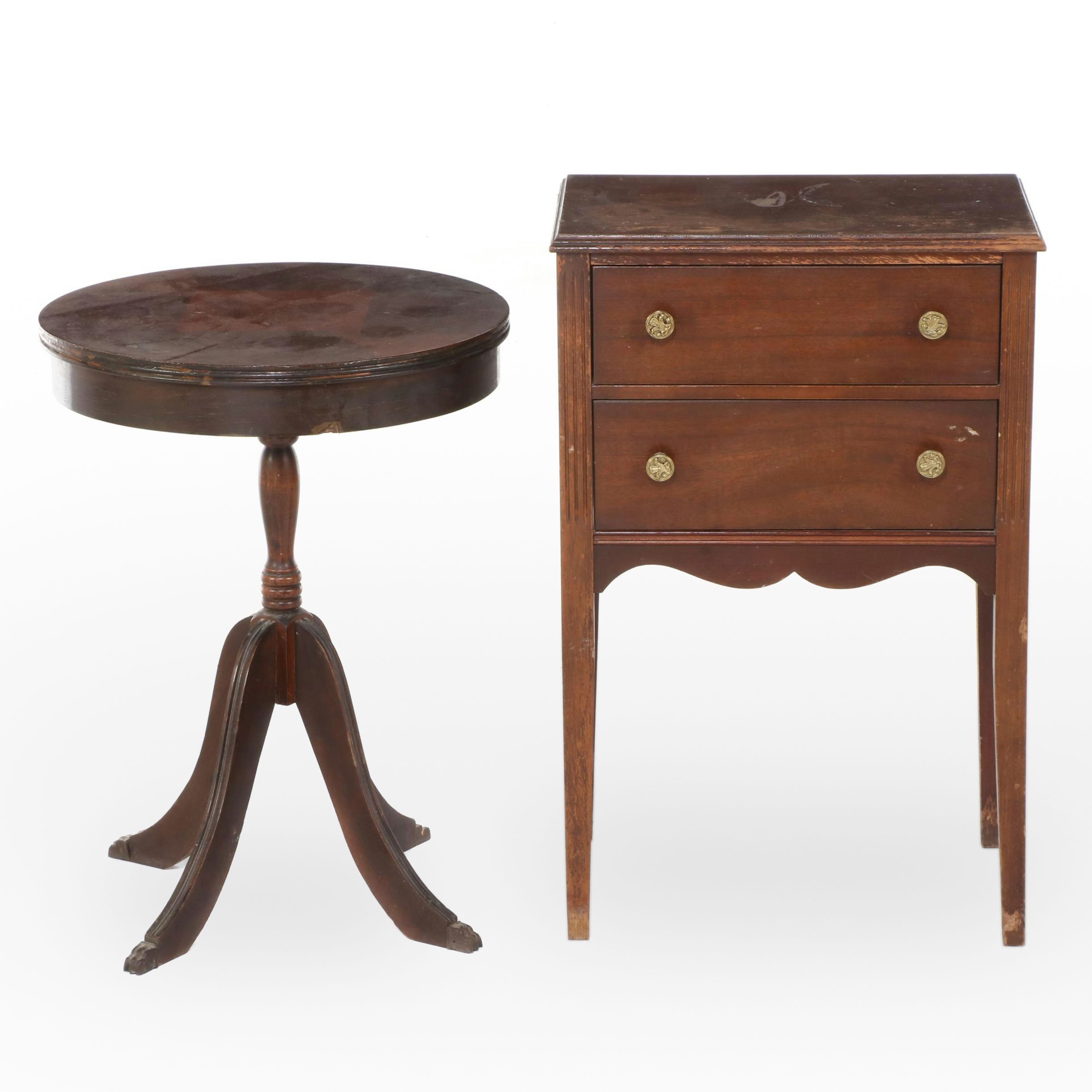 Federal Style Pedestal Side Table with Sewing Table, Early to Mid 20th Century
