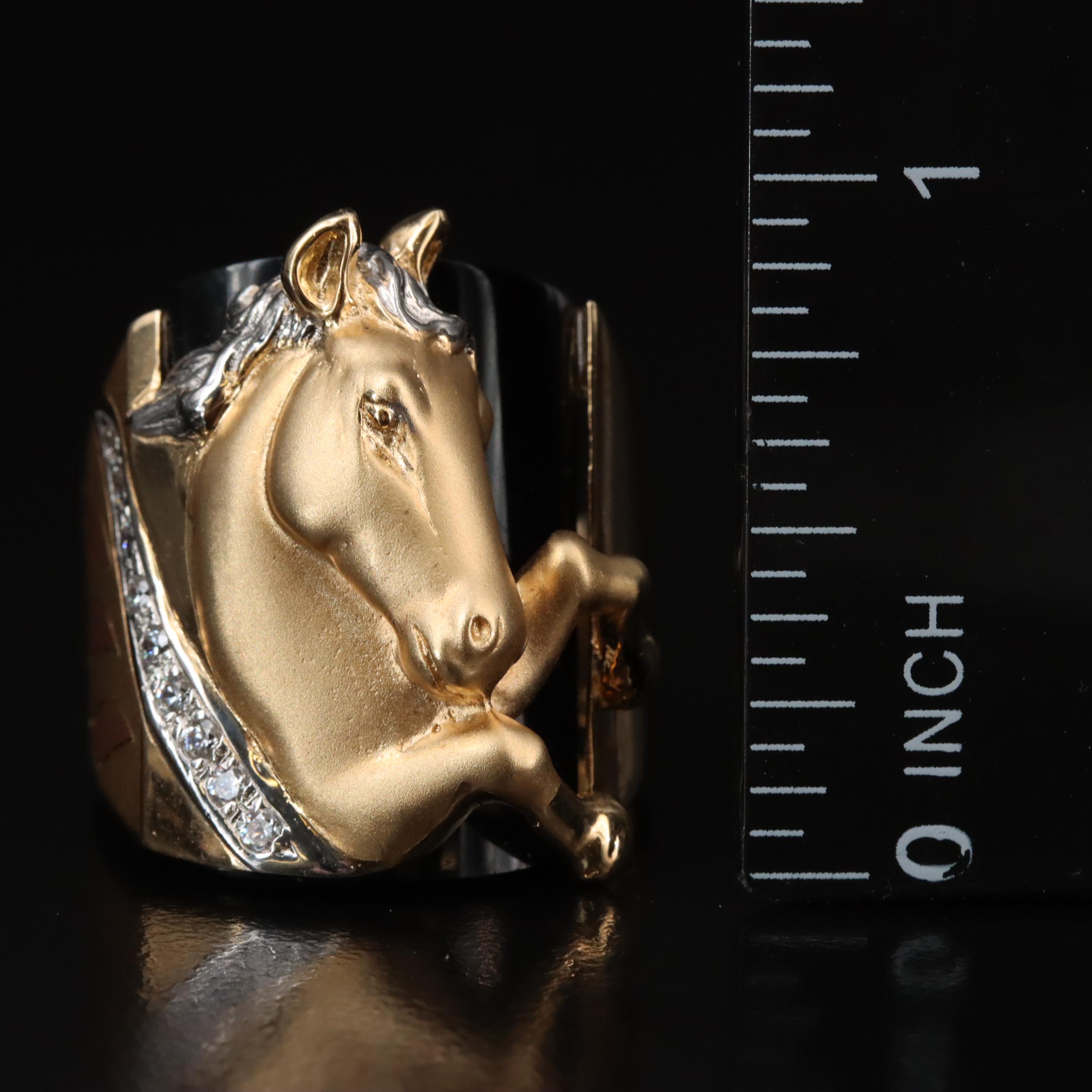 14K Black Onyx and CZ Equestrian Ring with Rose Gold Accents