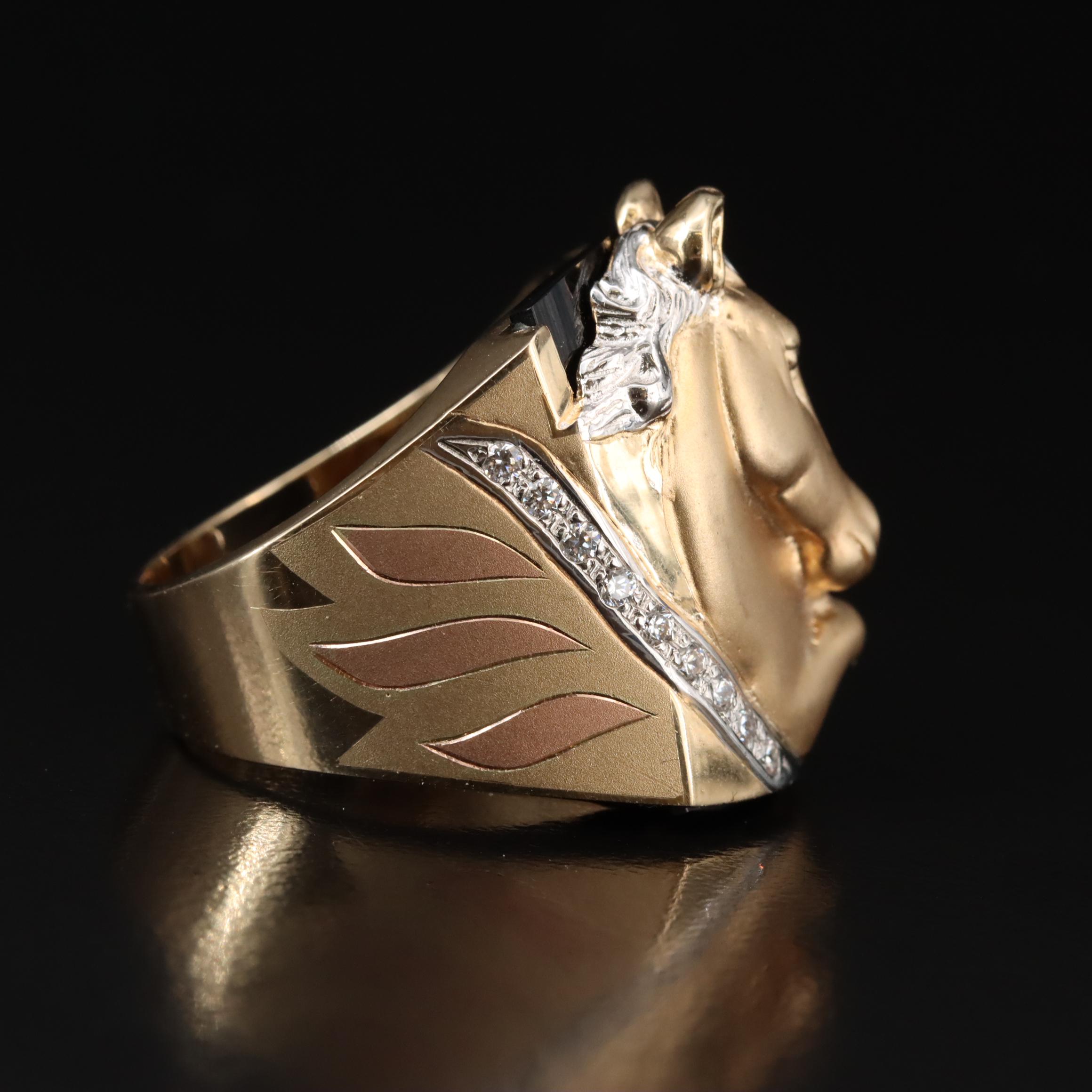 14K Black Onyx and CZ Equestrian Ring with Rose Gold Accents