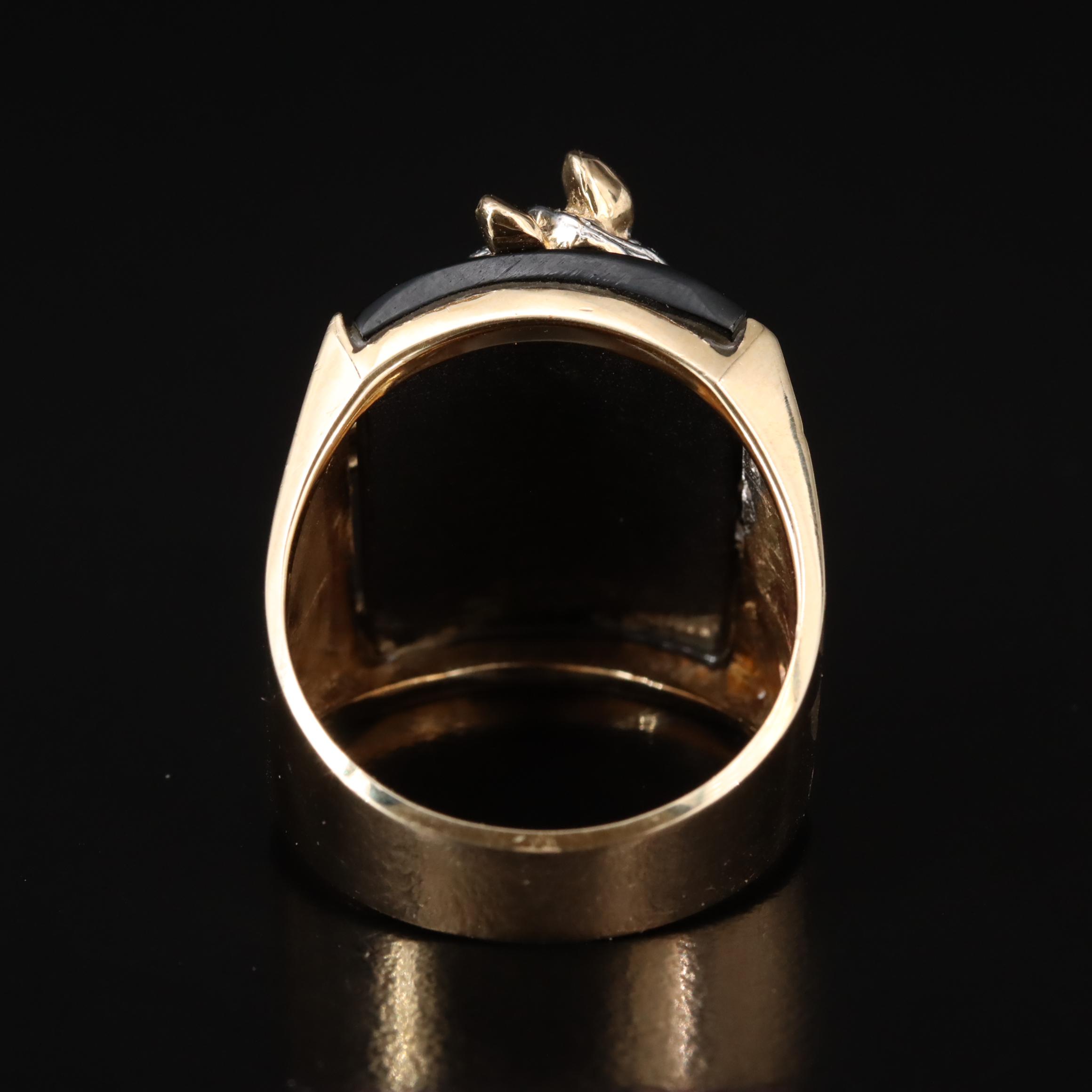 14K Black Onyx and CZ Equestrian Ring with Rose Gold Accents