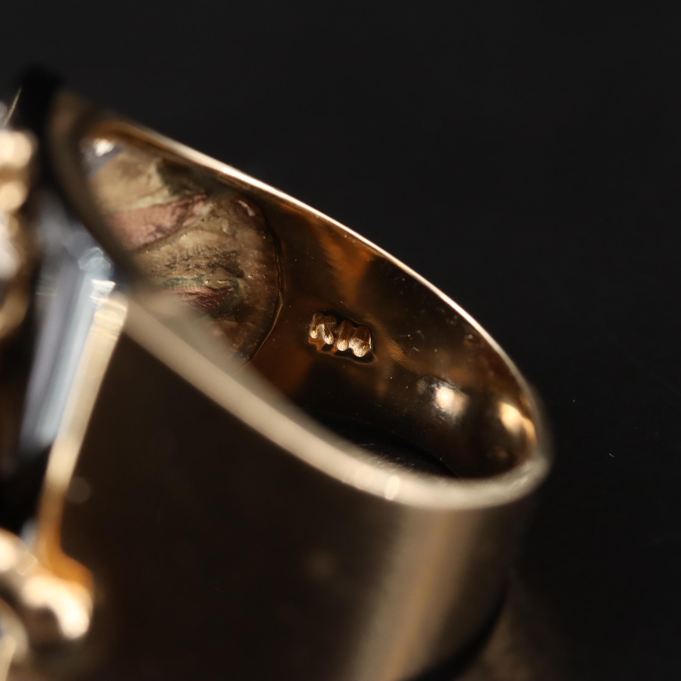 14K Black Onyx and CZ Equestrian Ring with Rose Gold Accents