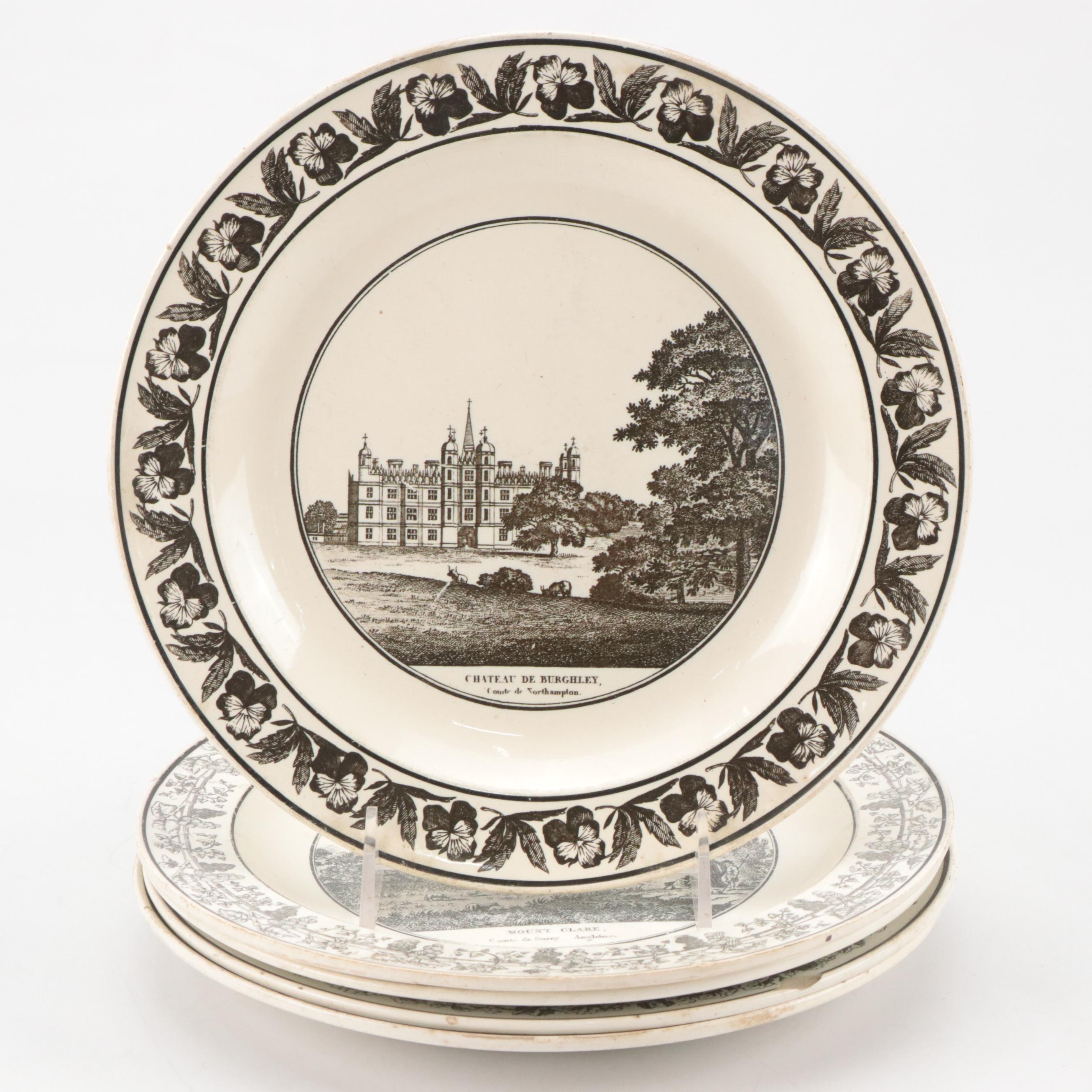 Coquerel and Legros d'Anisy Creil Faience Grisaille Transfer Plates