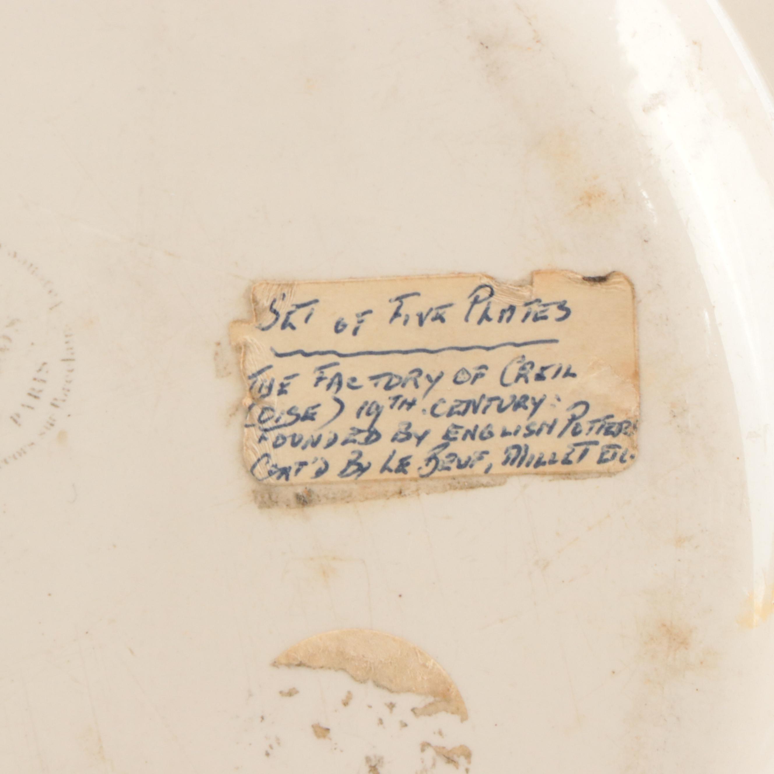 Coquerel and Legros d'Anisy Creil Faience Grisaille Transfer Plates