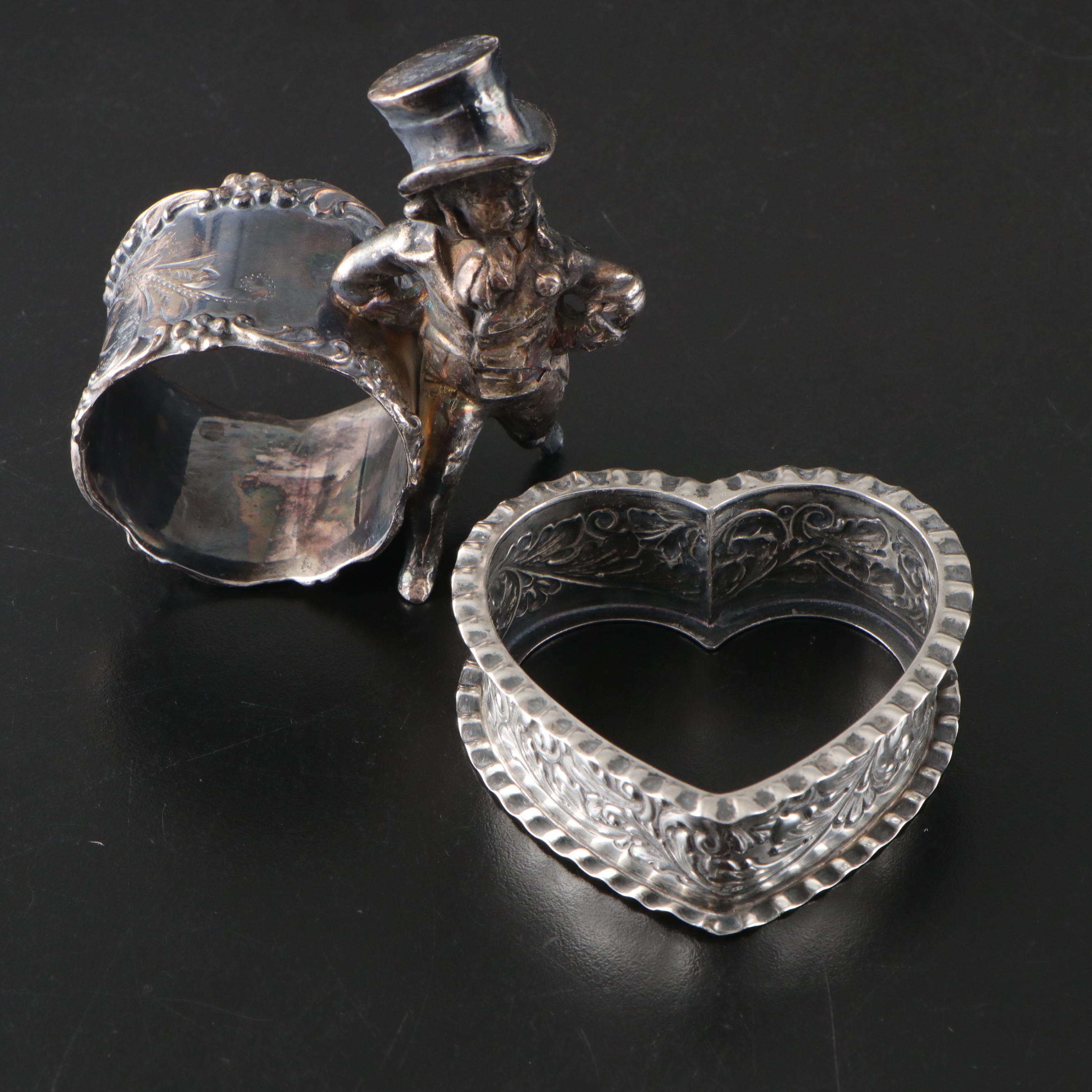 Gorham Sterling Silver Heart Shaped Dish with Silver Plate Figural Napkin Ring