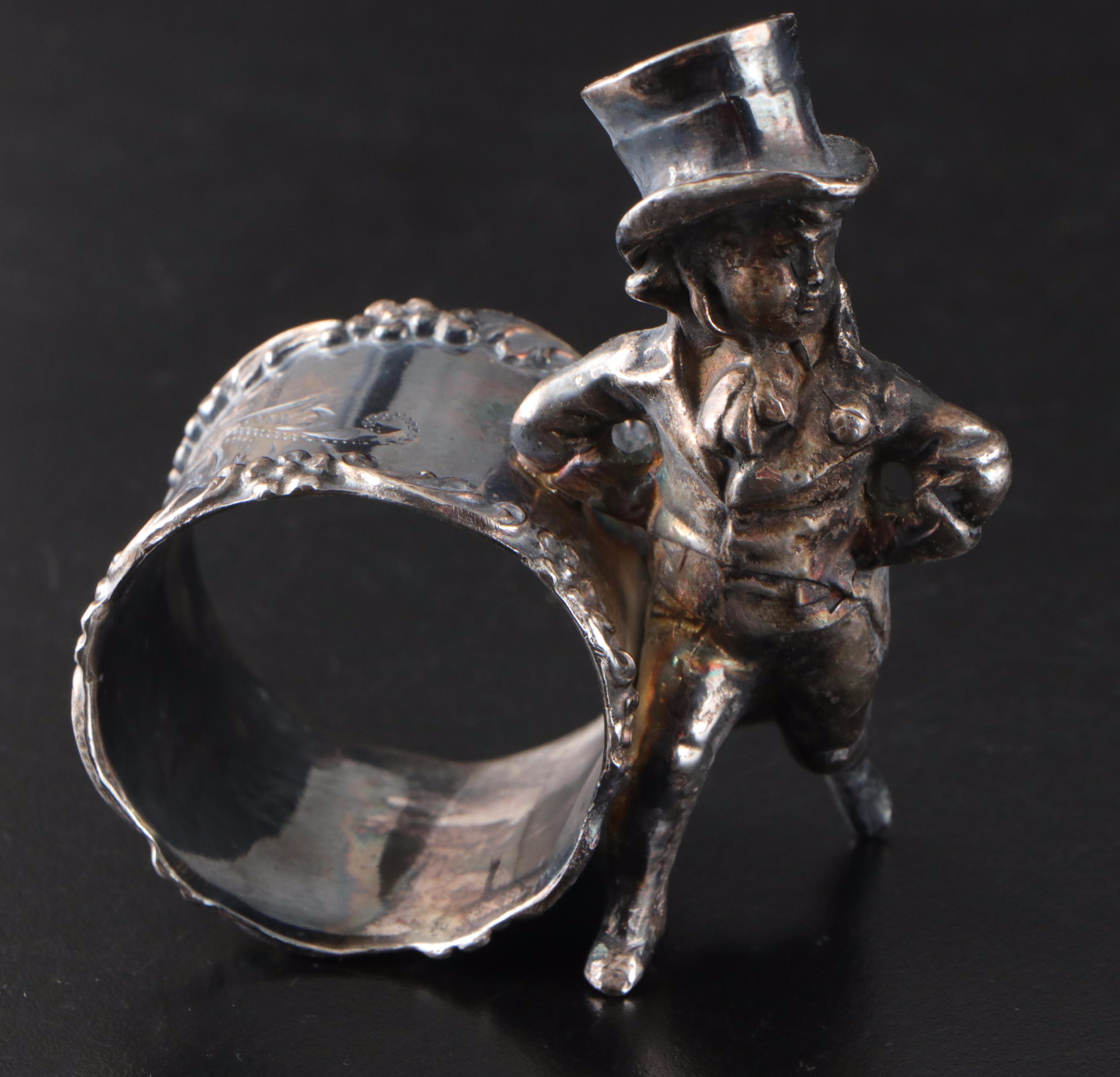 Gorham Sterling Silver Heart Shaped Dish with Silver Plate Figural Napkin Ring