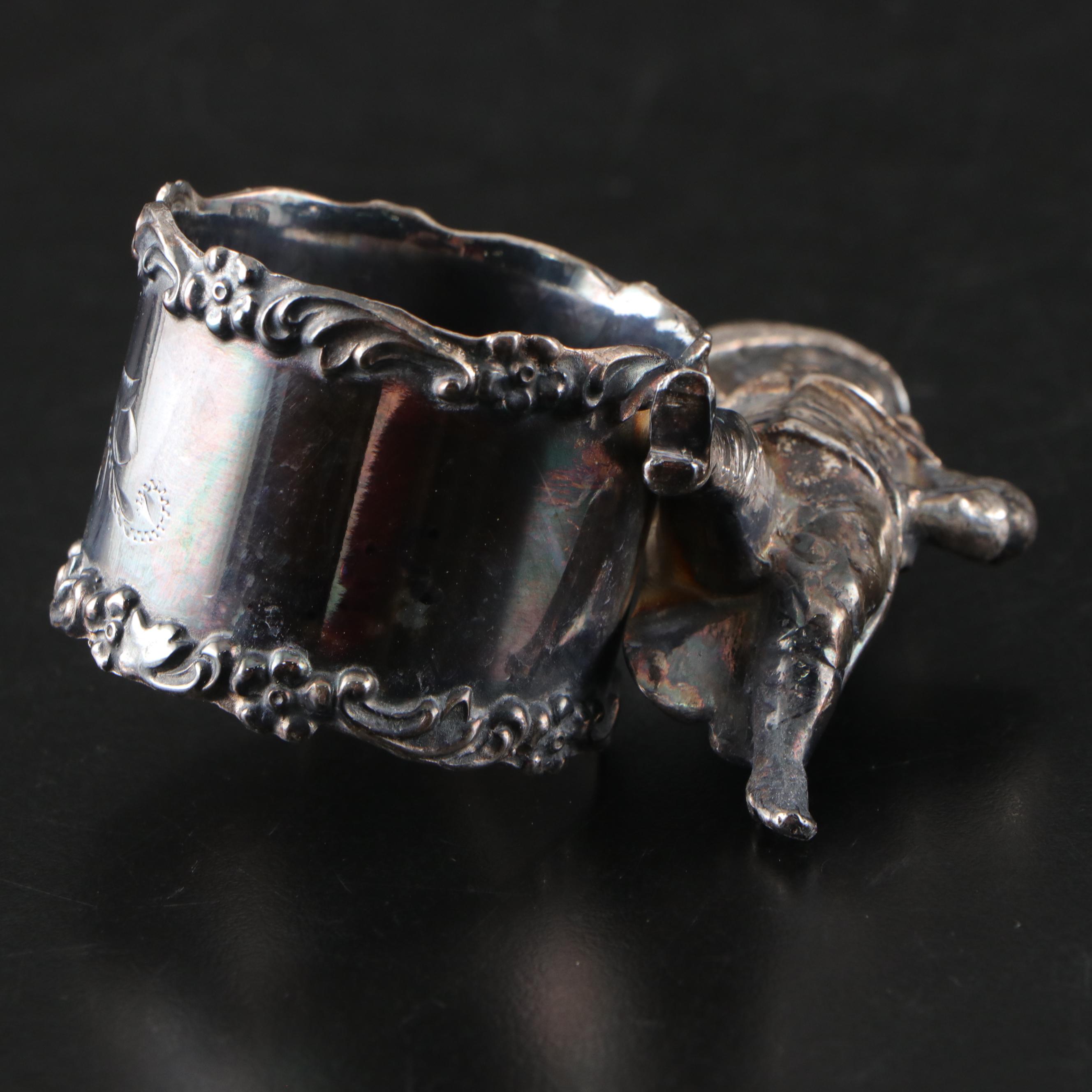 Gorham Sterling Silver Heart Shaped Dish with Silver Plate Figural Napkin Ring