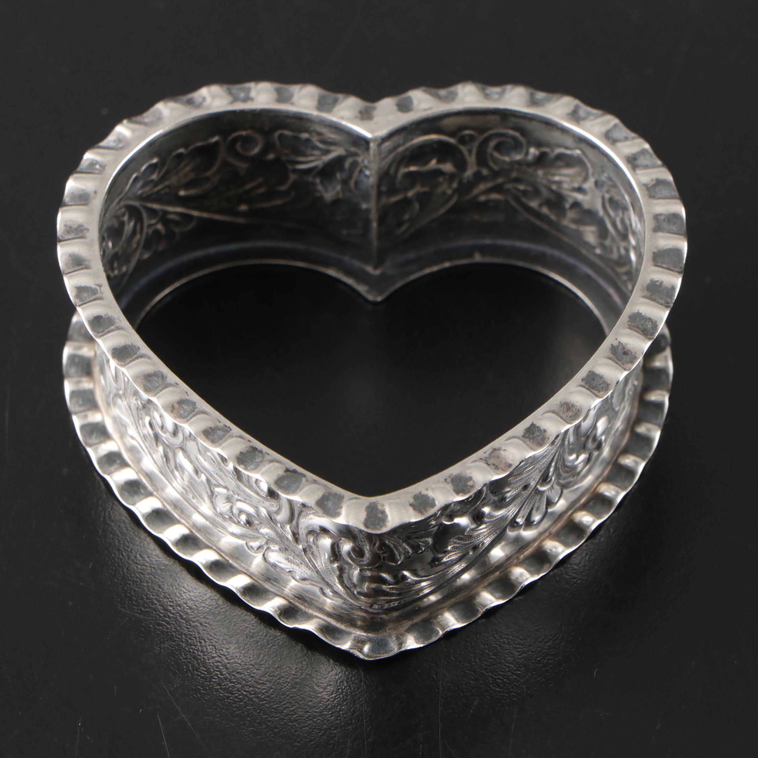 Gorham Sterling Silver Heart Shaped Dish with Silver Plate Figural Napkin Ring