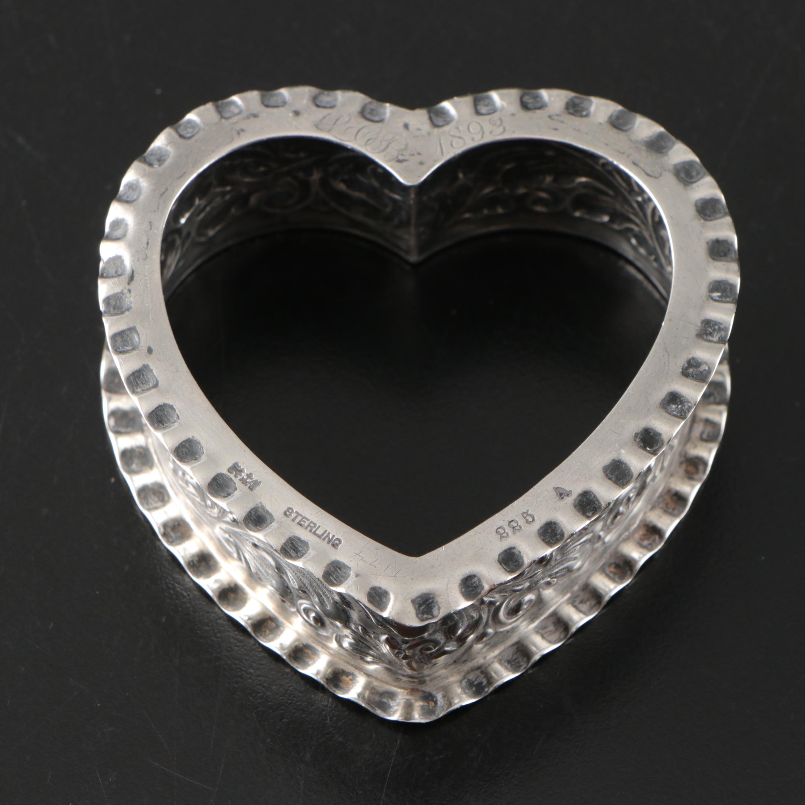 Gorham Sterling Silver Heart Shaped Dish with Silver Plate Figural Napkin Ring