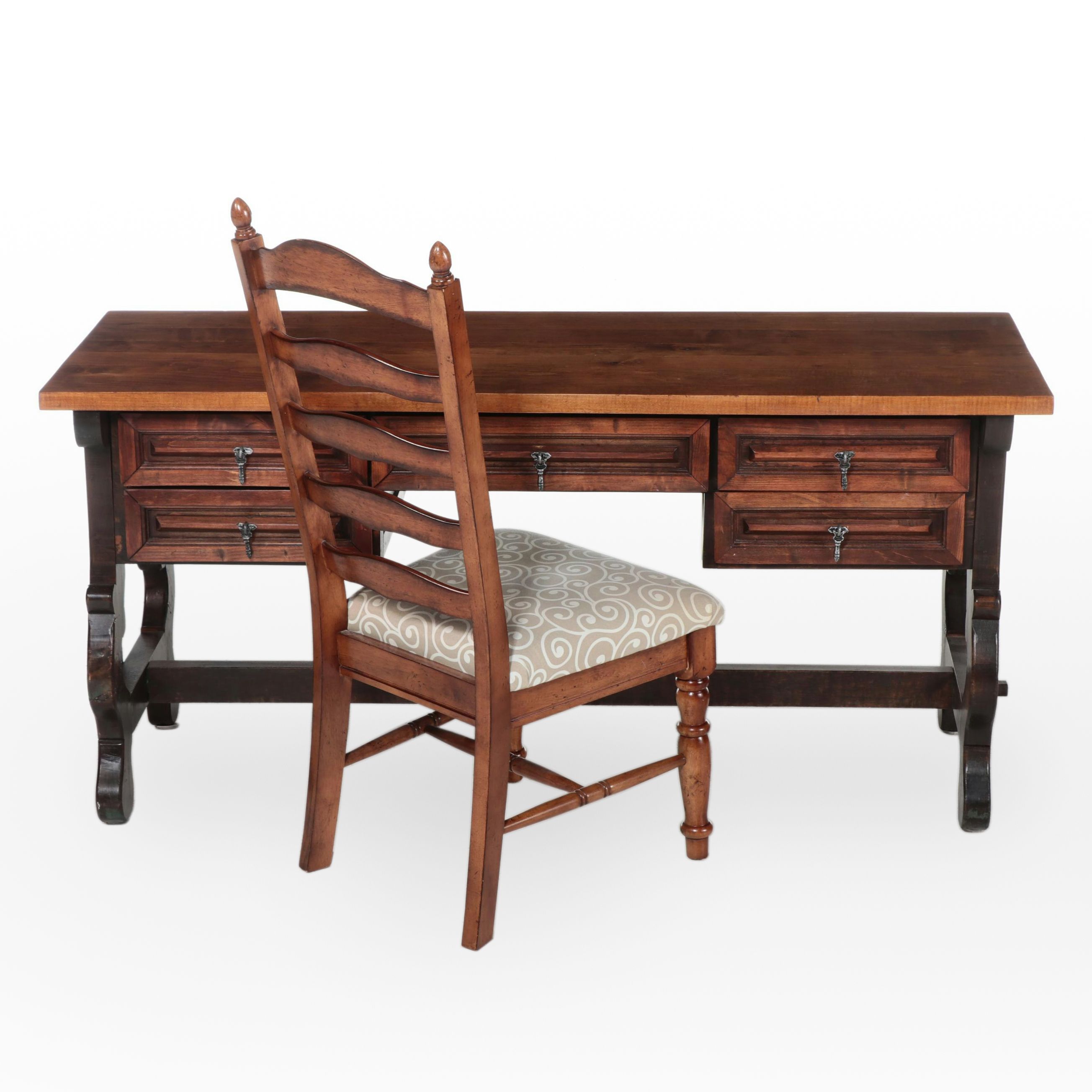 Spanish Baroque Style Desk with American Signature Ladder Back Side Chair