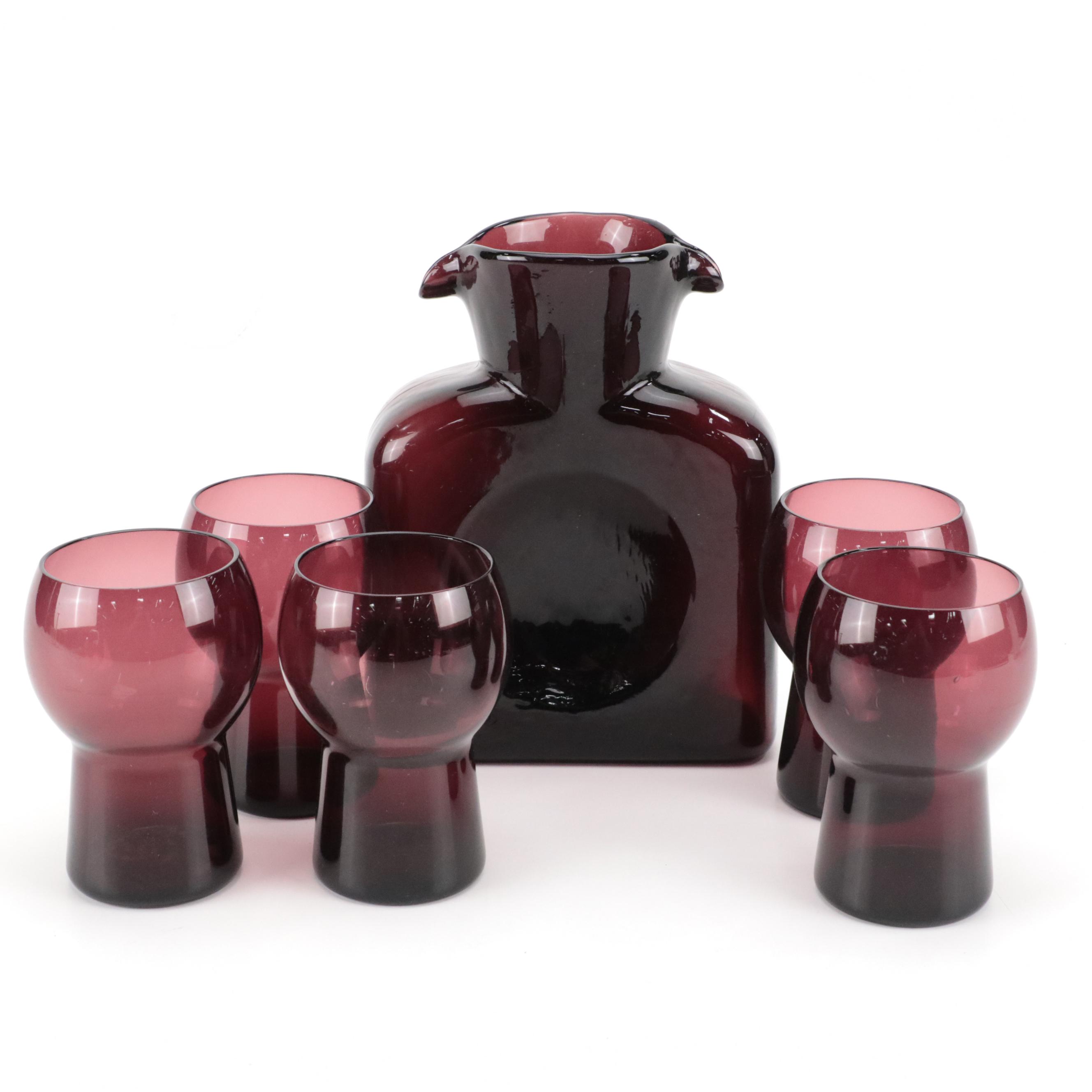 Cambridge Glass "Harlequin Amethyst" Flat Tumblers with Blenko Glass Pitcher