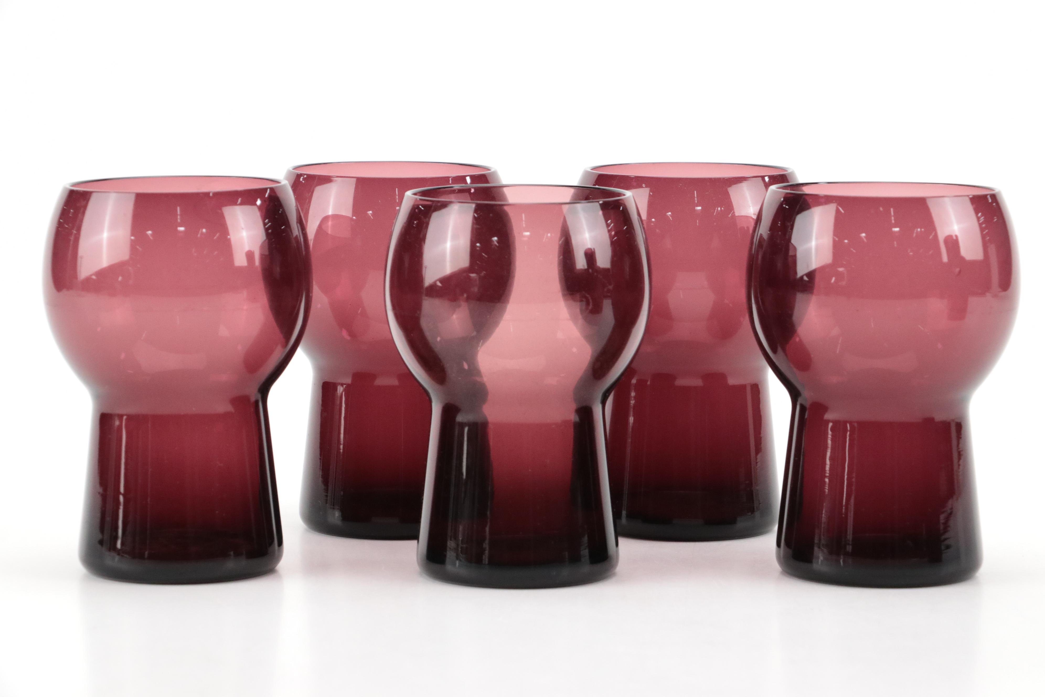 Cambridge Glass "Harlequin Amethyst" Flat Tumblers with Blenko Glass Pitcher