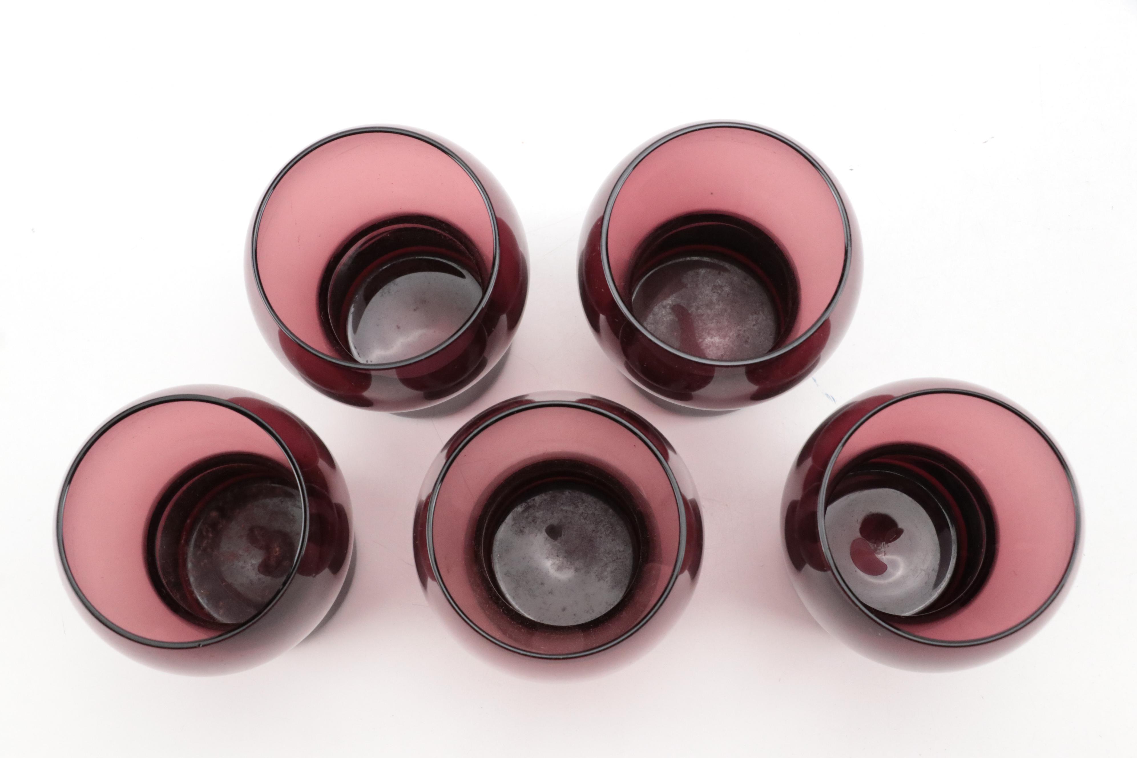 Cambridge Glass "Harlequin Amethyst" Flat Tumblers with Blenko Glass Pitcher