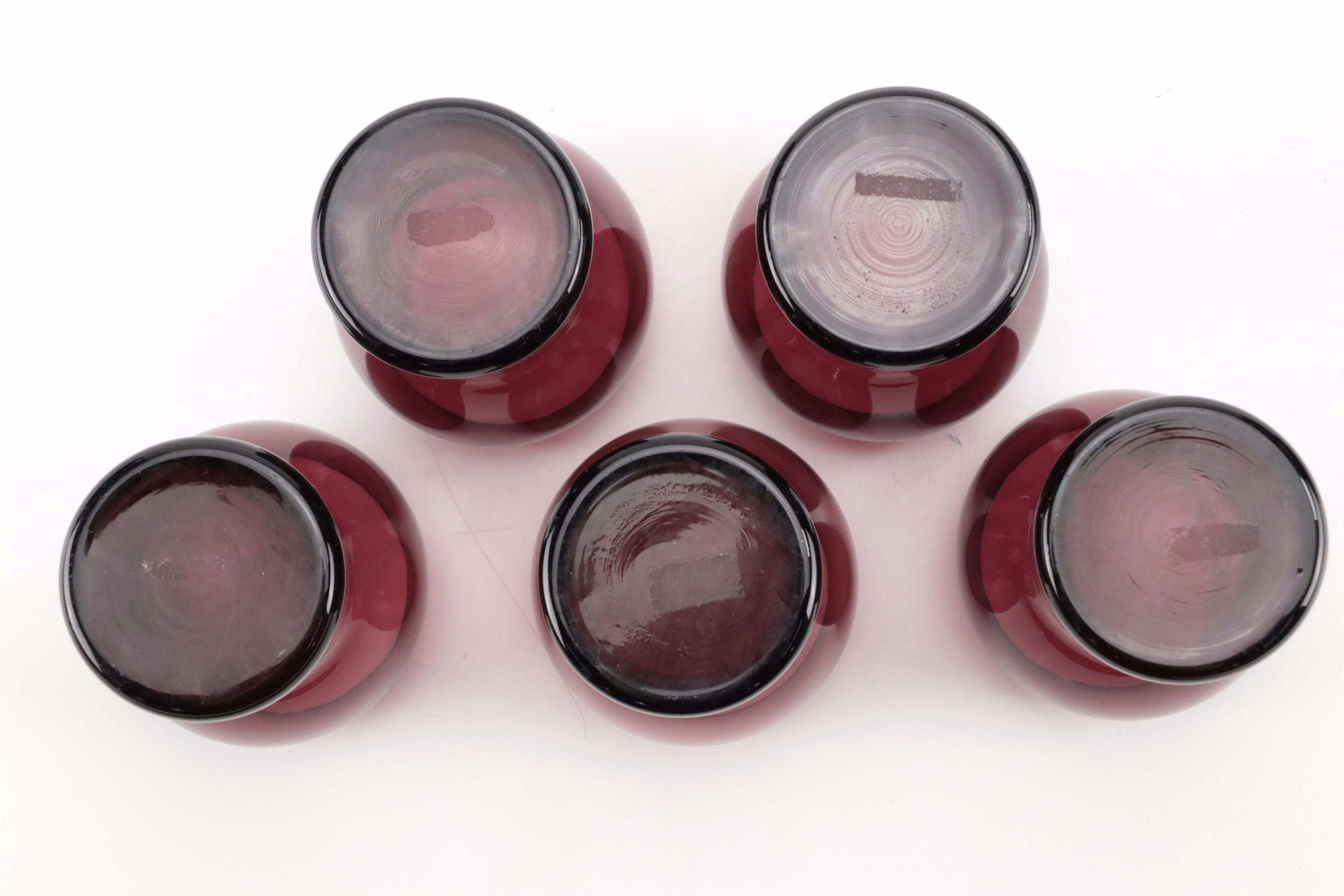 Cambridge Glass "Harlequin Amethyst" Flat Tumblers with Blenko Glass Pitcher