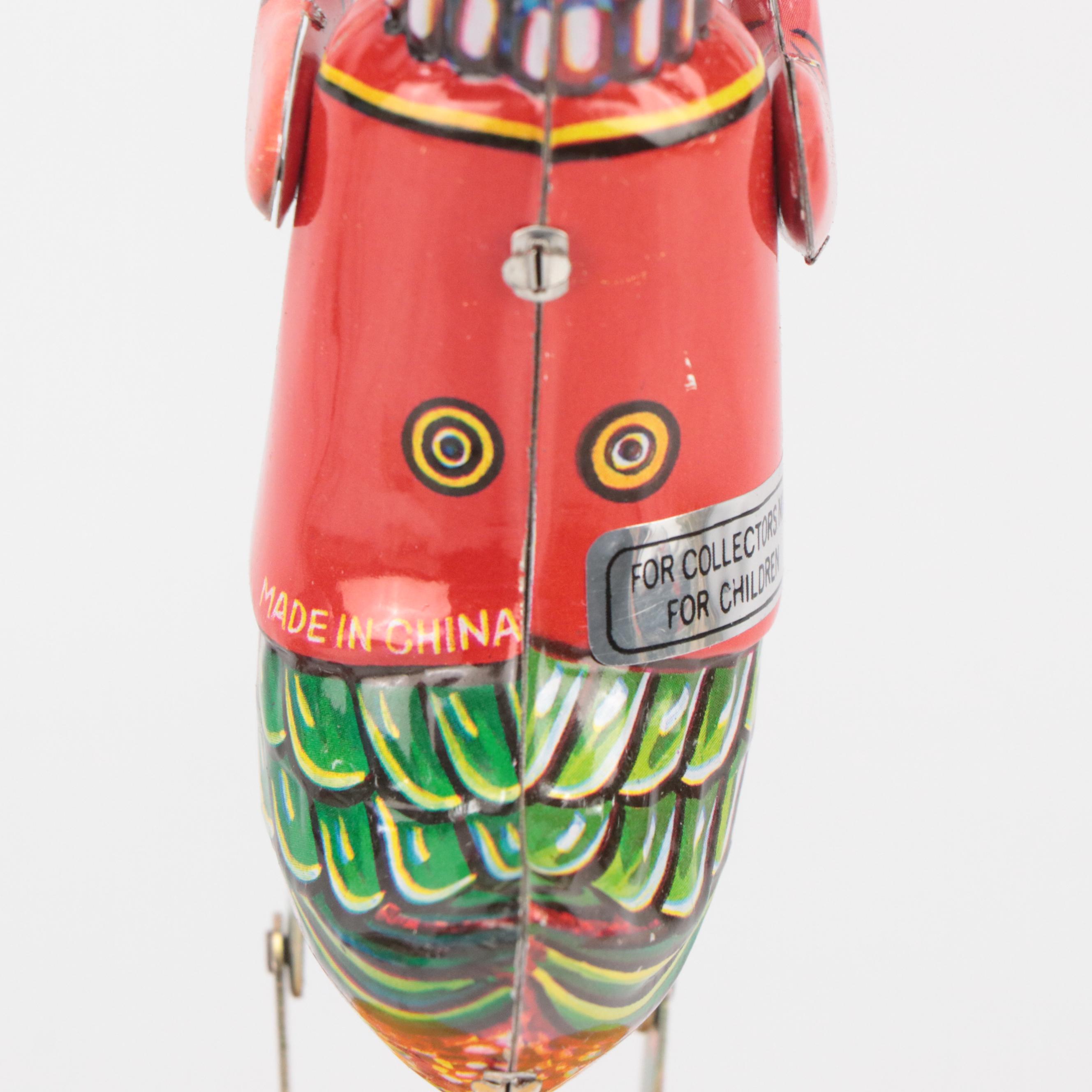 Clockwork Wind-Up Motorcycle with Sidecar and Other Tin Litho Toys, Vintage