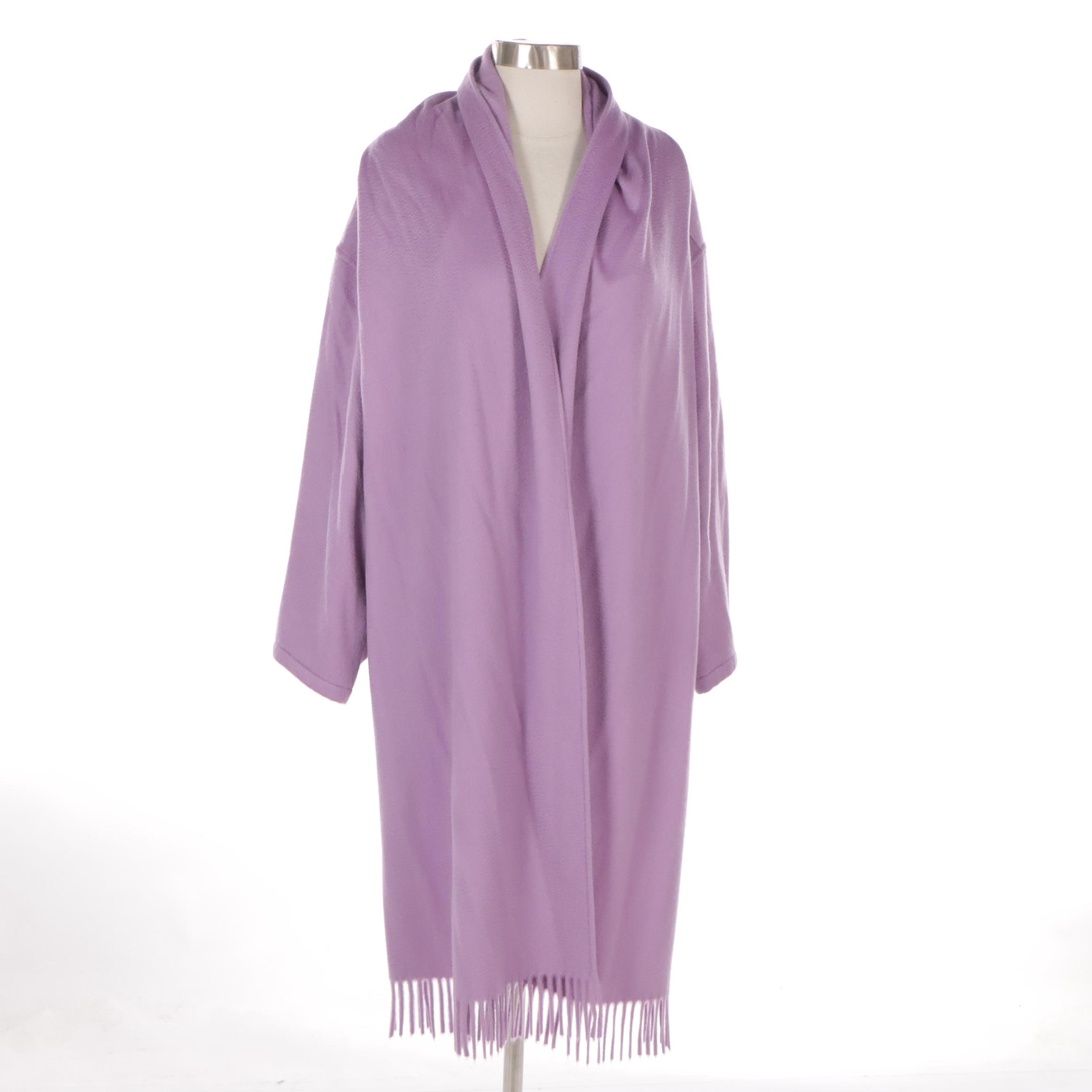 Salvatore Ferragamo Lilac Cashmere Fringed Hem Wrap Coat, 1990s