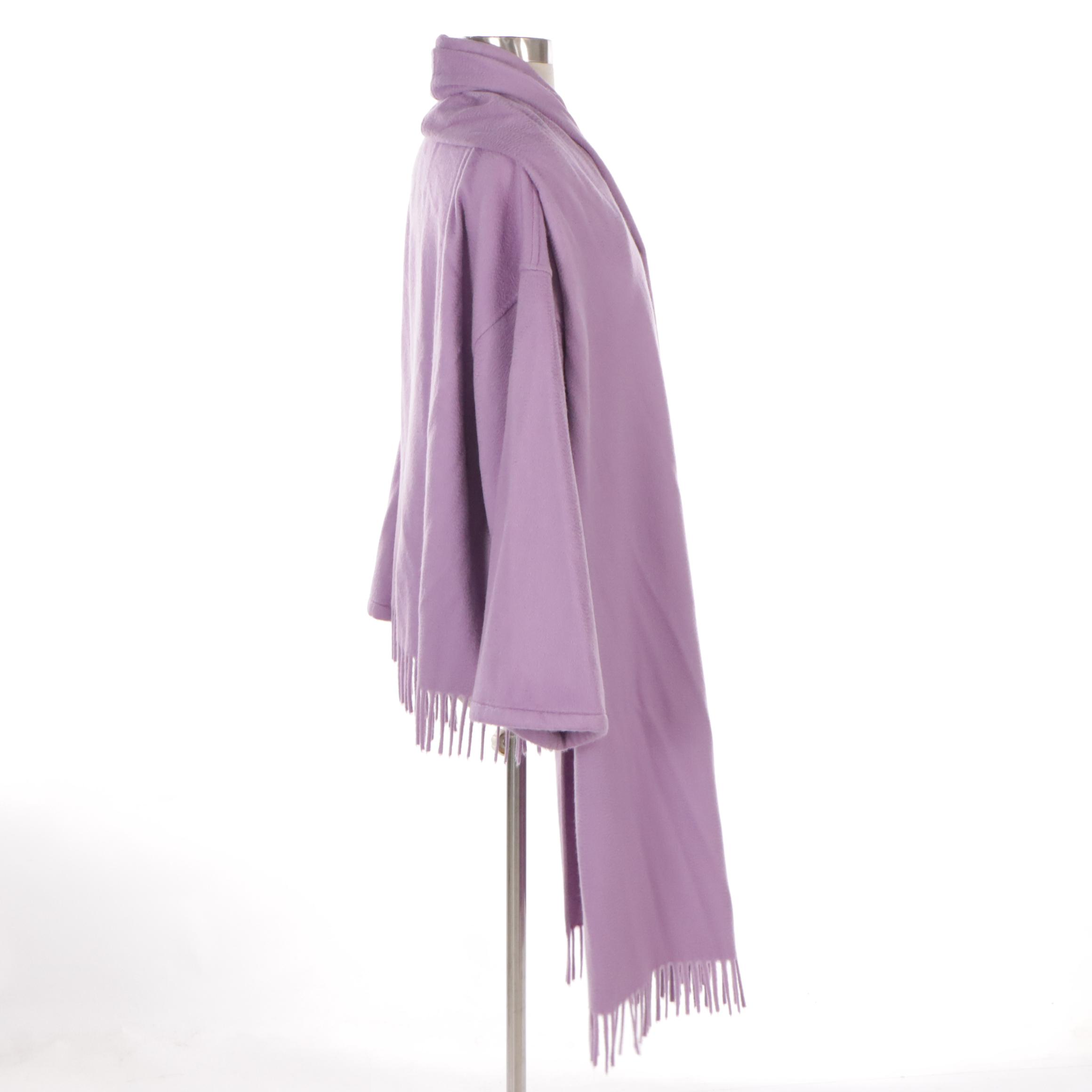 Salvatore Ferragamo Lilac Cashmere Fringed Hem Wrap Coat, 1990s