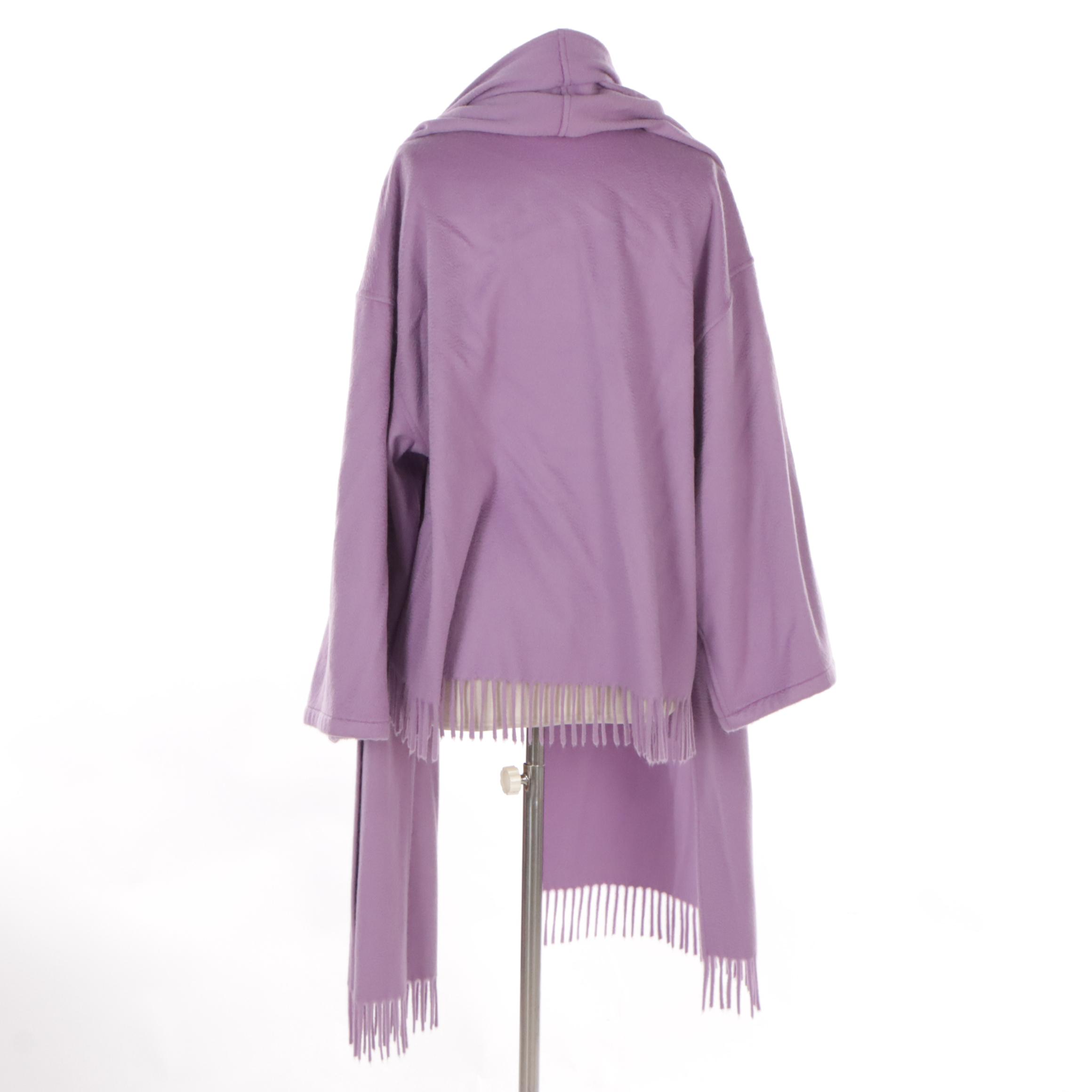 Salvatore Ferragamo Lilac Cashmere Fringed Hem Wrap Coat, 1990s