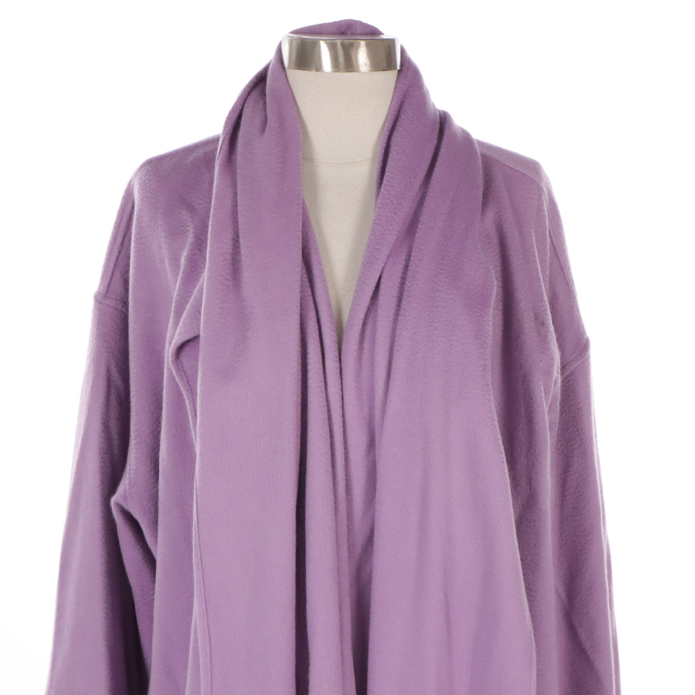 Salvatore Ferragamo Lilac Cashmere Fringed Hem Wrap Coat, 1990s