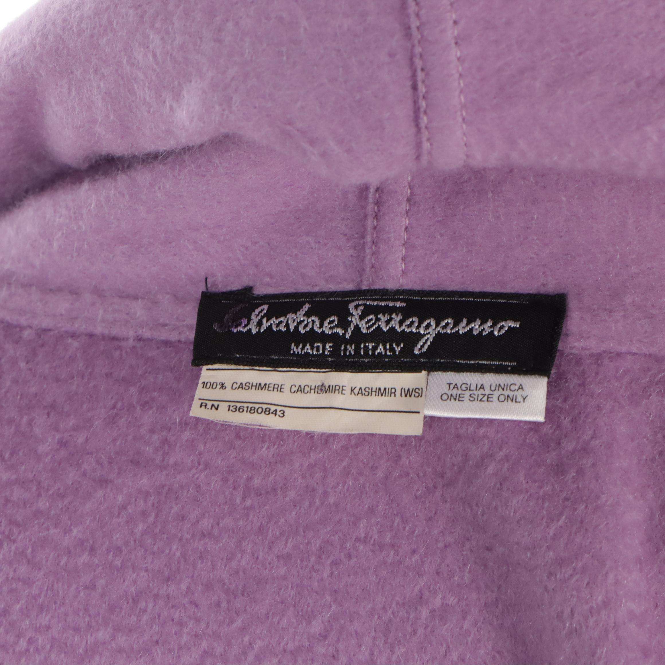 Salvatore Ferragamo Lilac Cashmere Fringed Hem Wrap Coat, 1990s