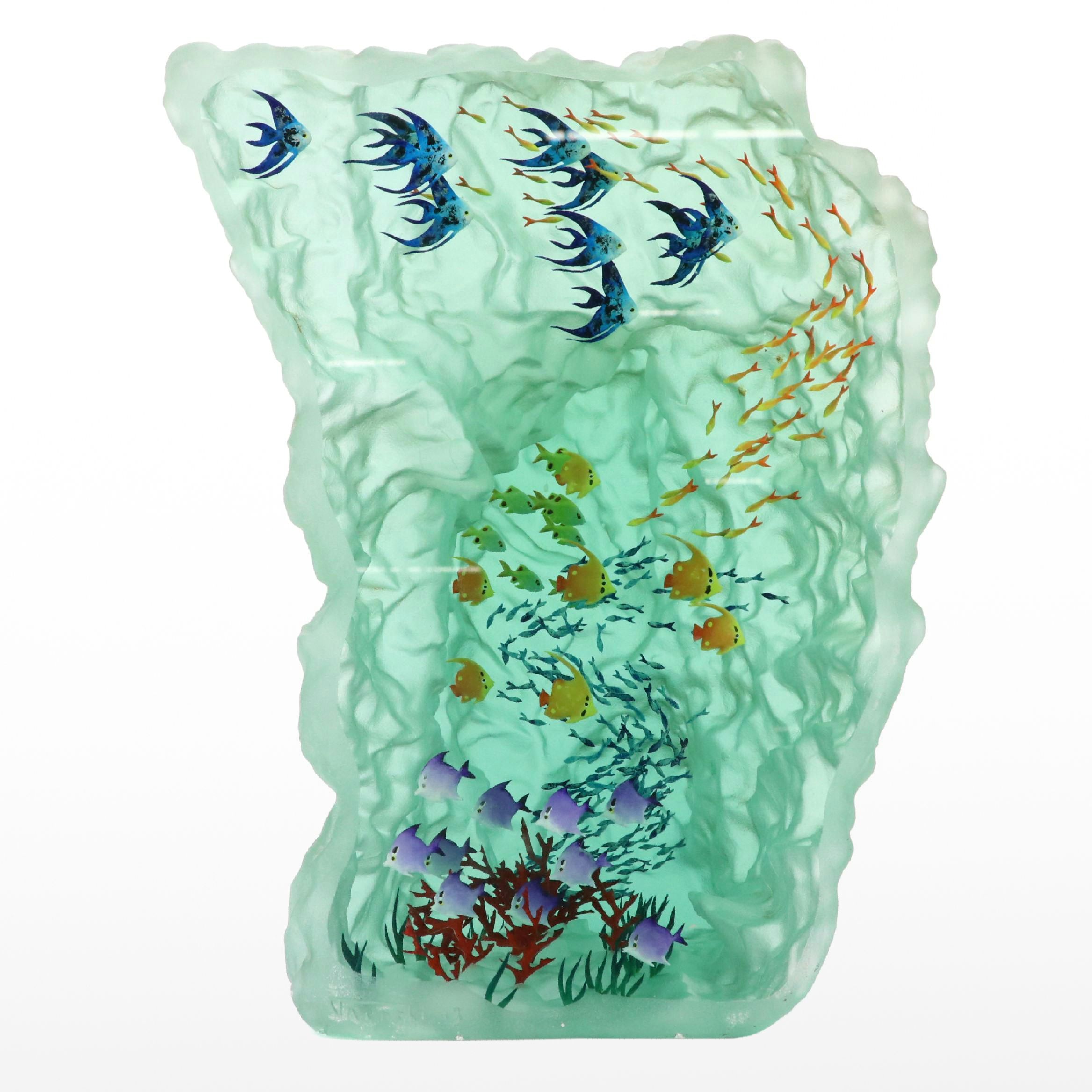 Yves Trucchi Glass Sculpture Aquarium of Swimming Fish, 2013