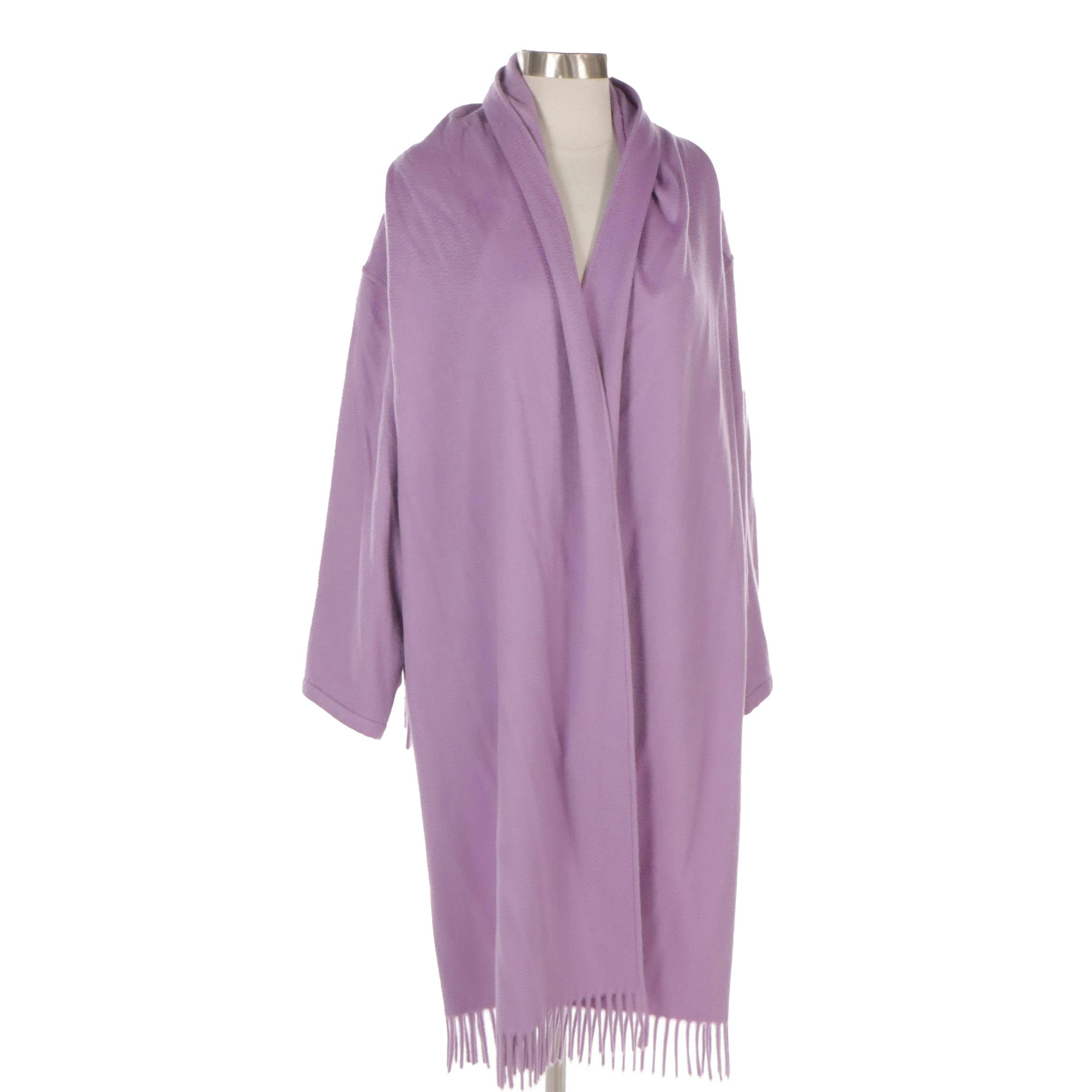 Salvatore Ferragamo Lilac Cashmere Fringed Hem Wrap Coat, 1990s