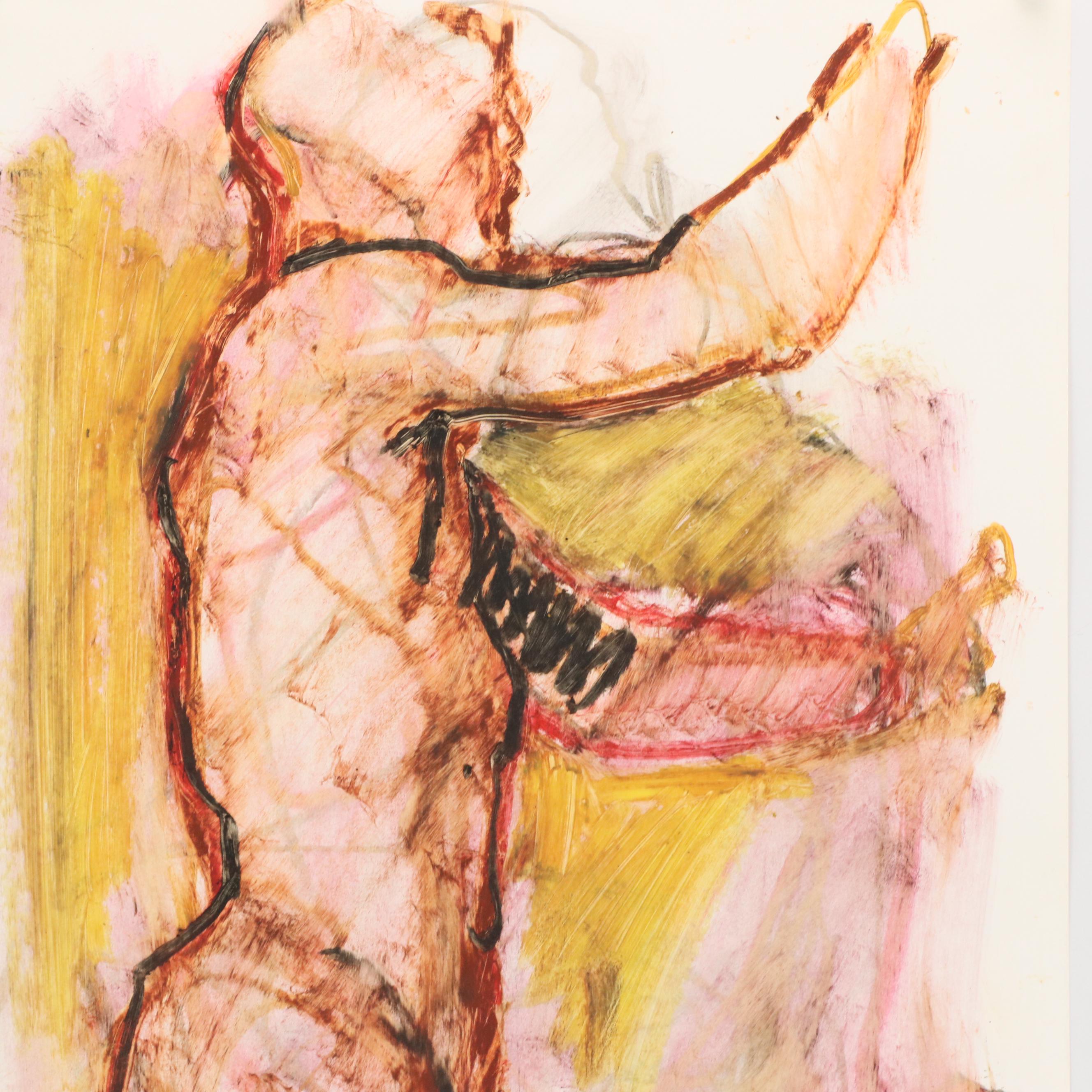 Jack Meanwell Modern Nude Figural Oil Pastel Drawing, Late 20th Century