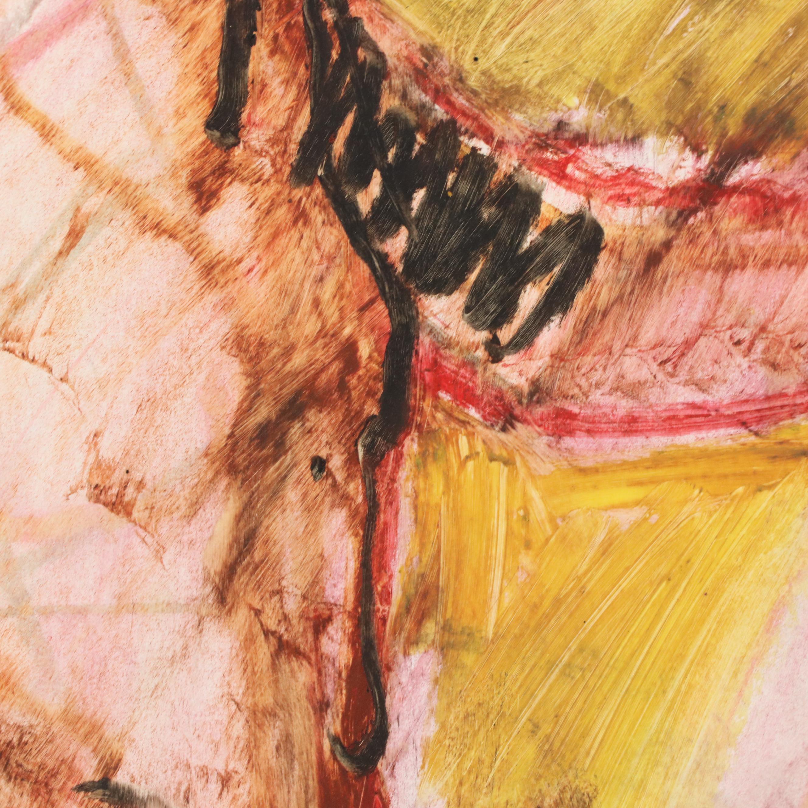 Jack Meanwell Modern Nude Figural Oil Pastel Drawing, Late 20th Century