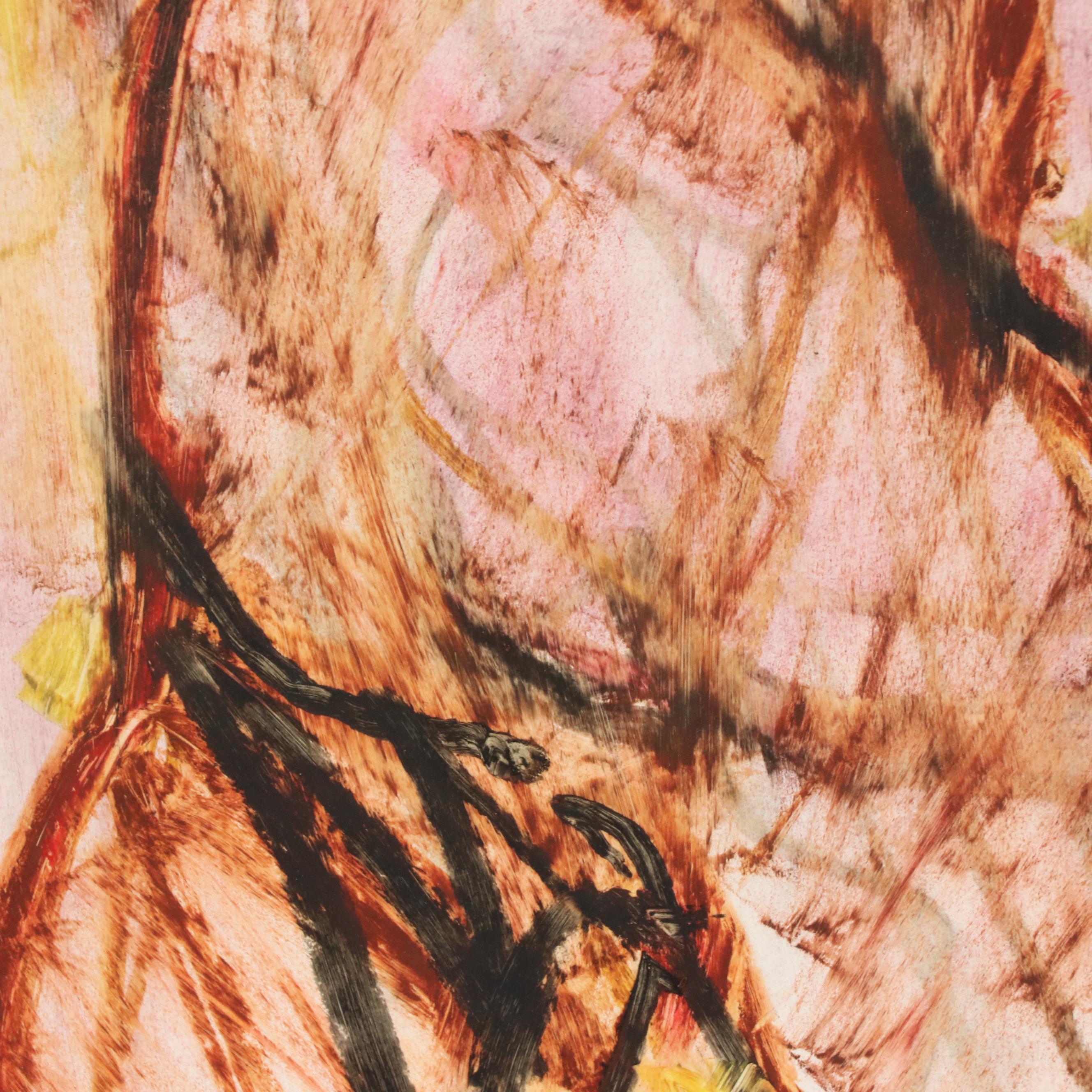 Jack Meanwell Modern Nude Figural Oil Pastel Drawing, Late 20th Century