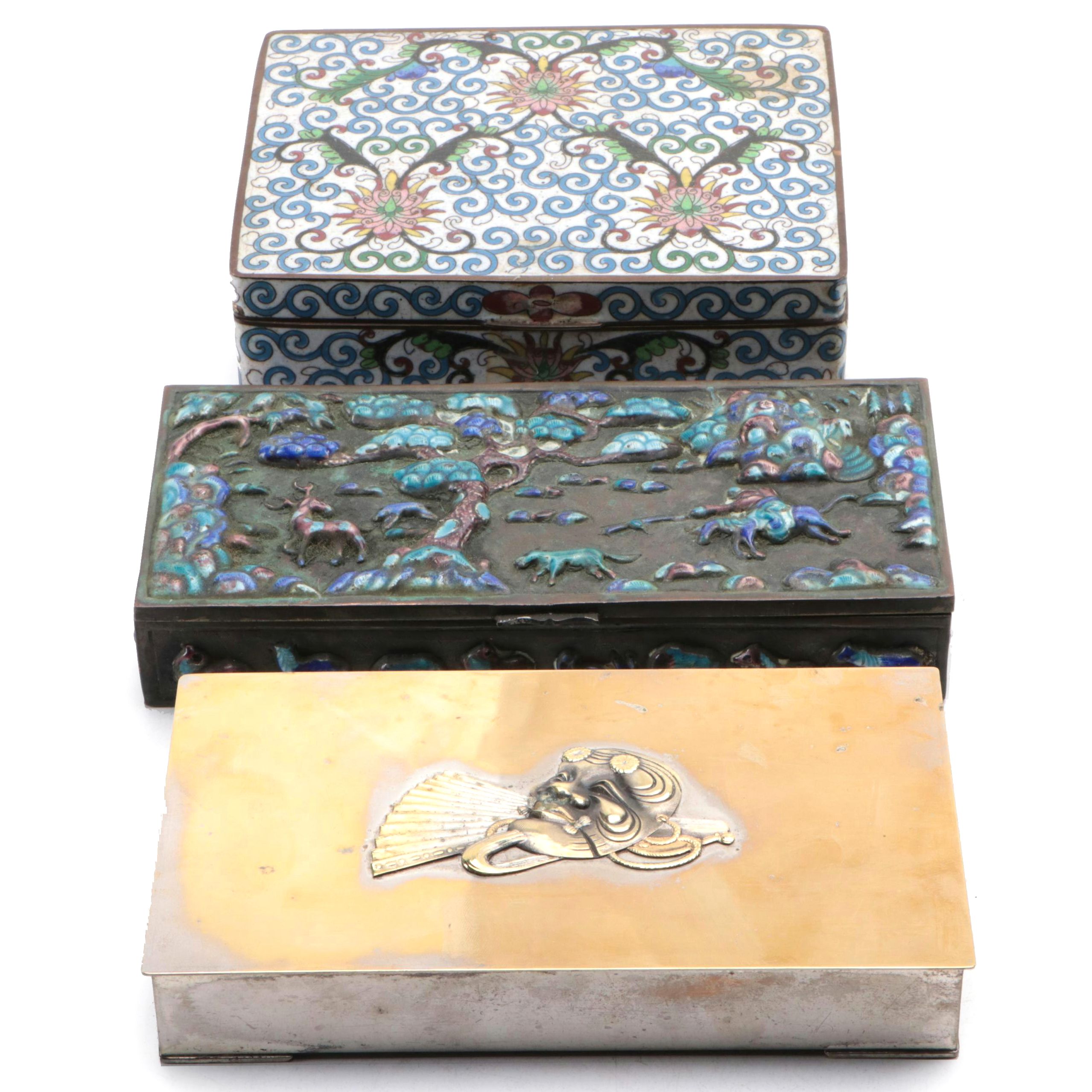 Chinese Cloisonné Divided Lidded Box with More Enamel and Metal Lidded Boxes