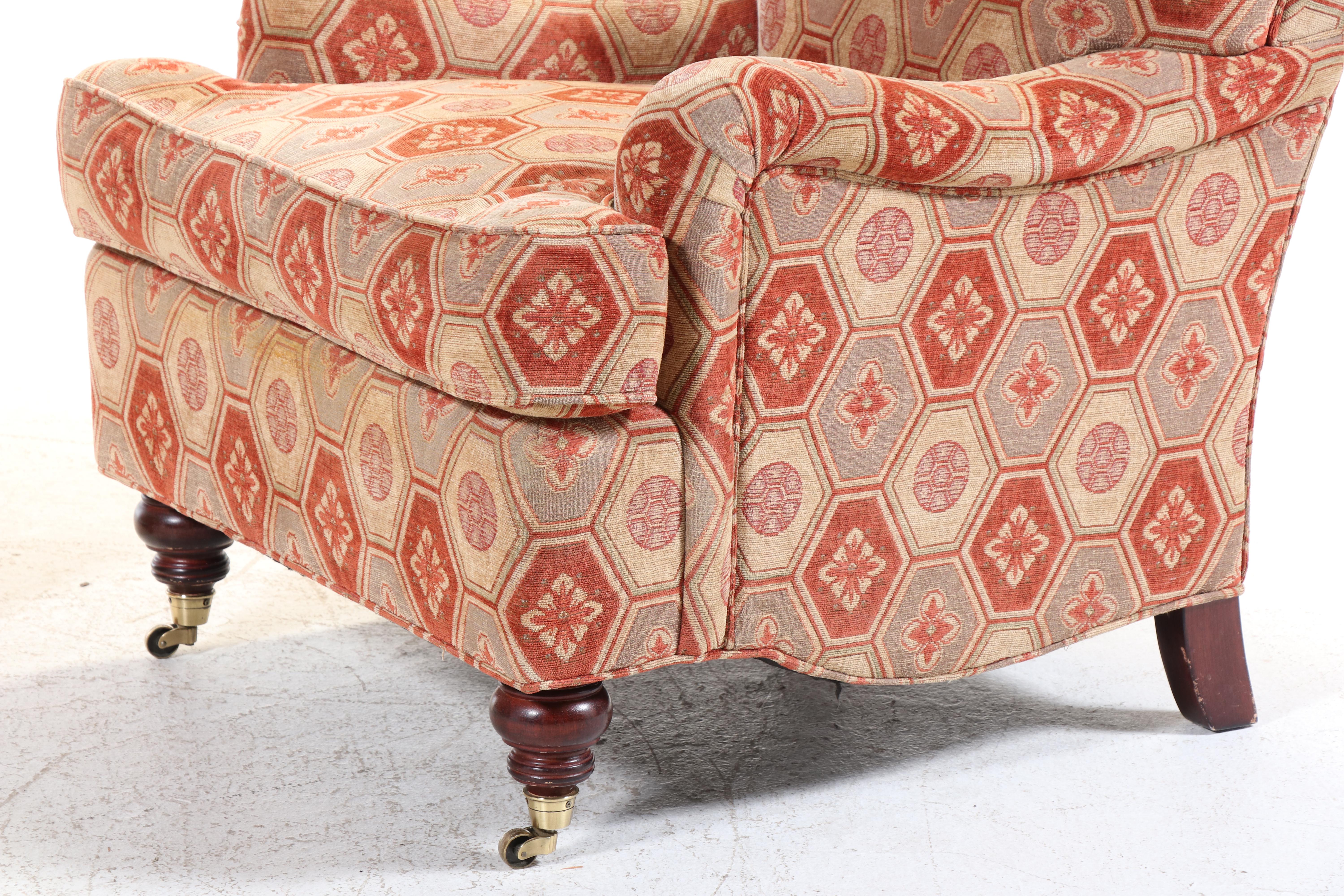 Pair of Duralee Fine Furniture Custom-Upholstered English Roll-Arm Easy Chairs