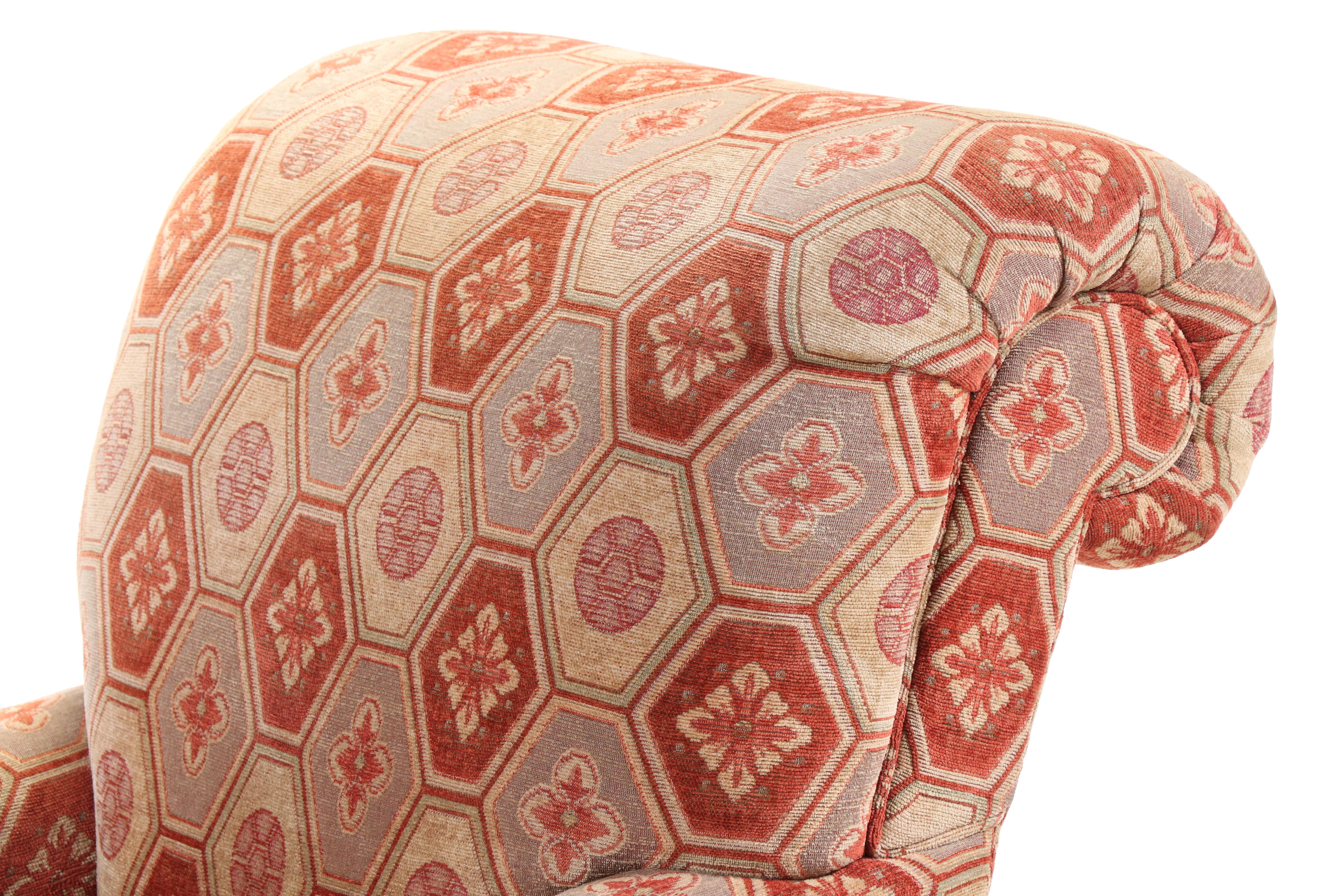 Pair of Duralee Fine Furniture Custom-Upholstered English Roll-Arm Easy Chairs