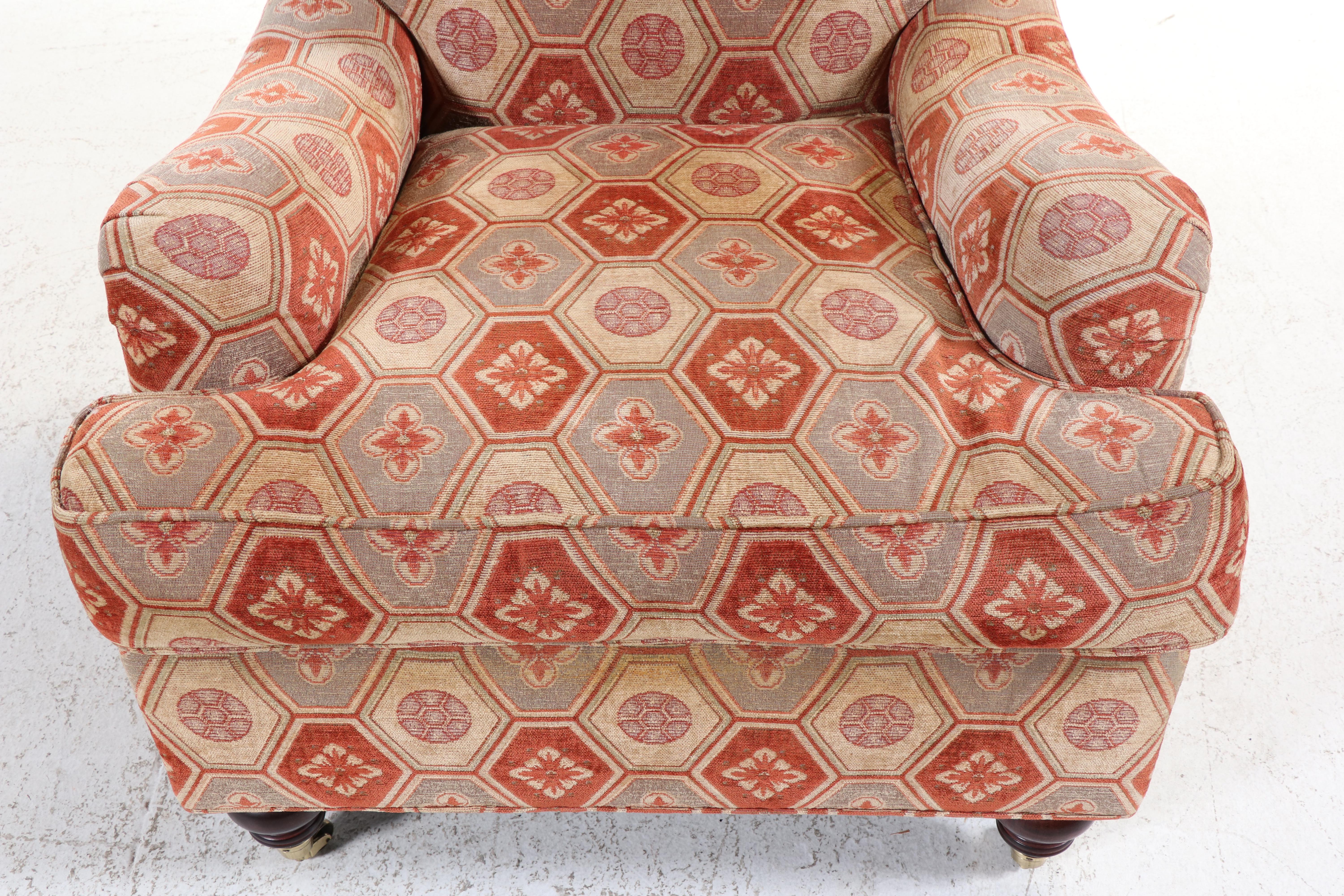 Pair of Duralee Fine Furniture Custom-Upholstered English Roll-Arm Easy Chairs