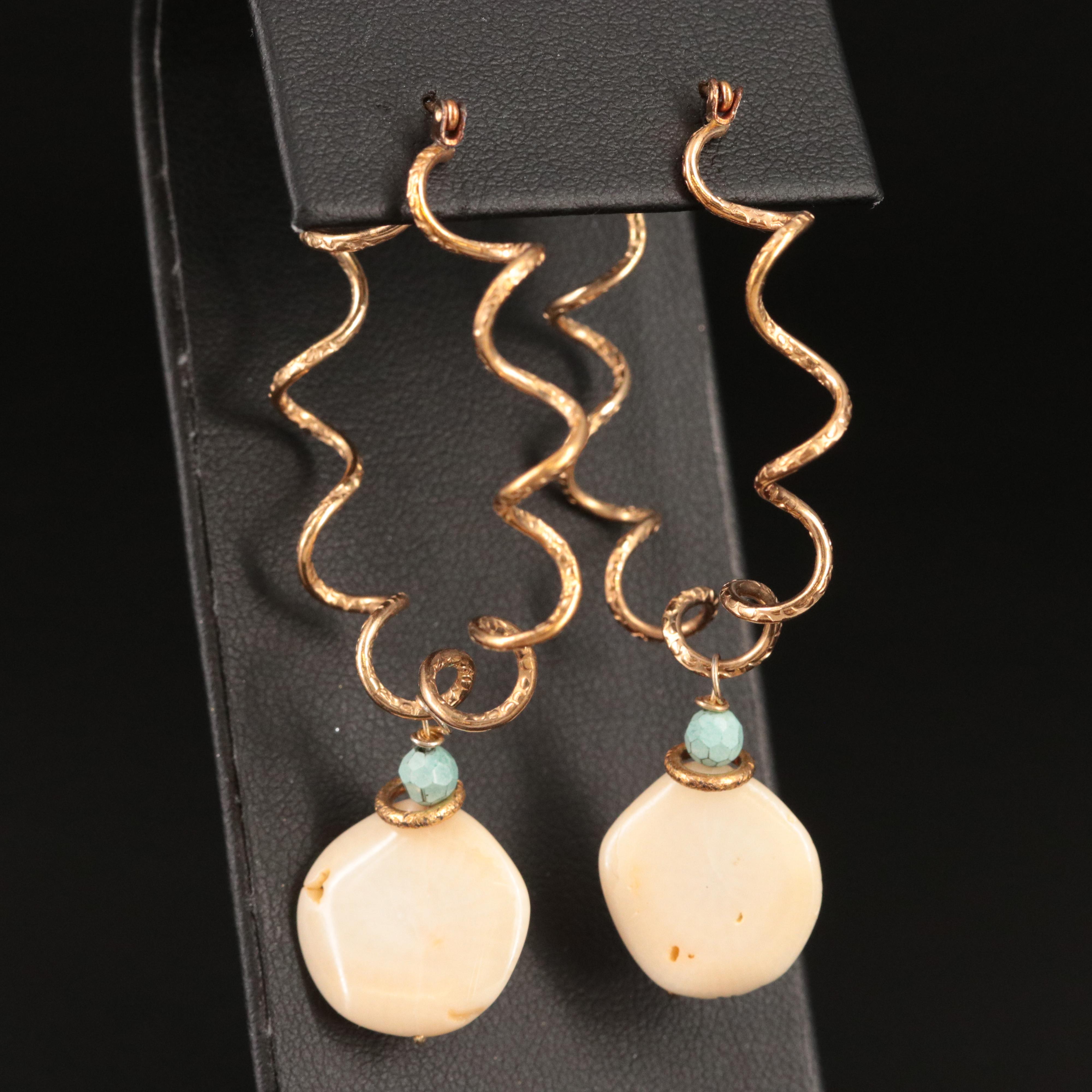 Twisted Spiral Hoop Earrings with Coral Drops