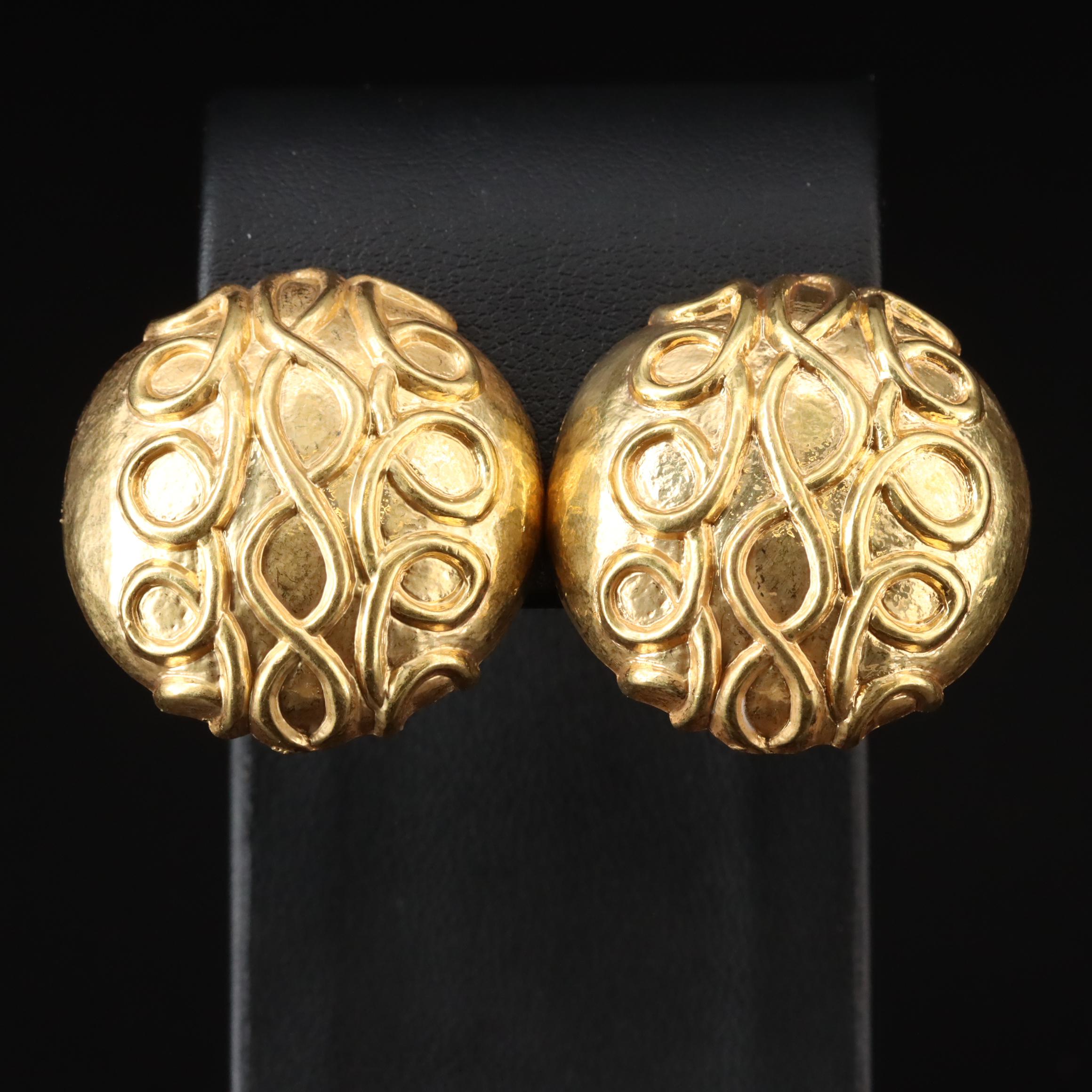 Vintage Arabesque Button Clip Earrings