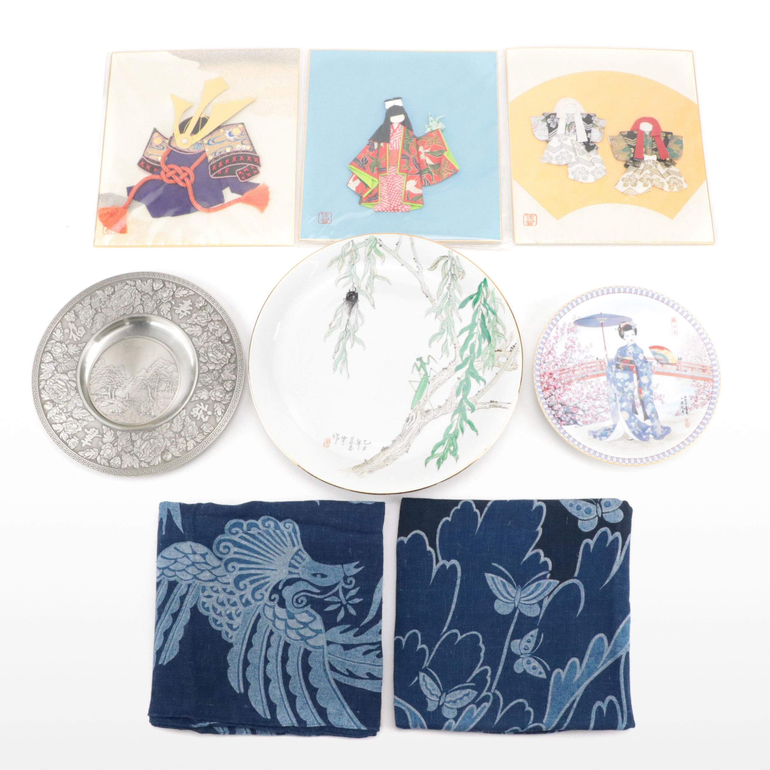 Japanese Hinamatsuri Silk and Paper Doll Cards, Porcelain & Decorative Plates