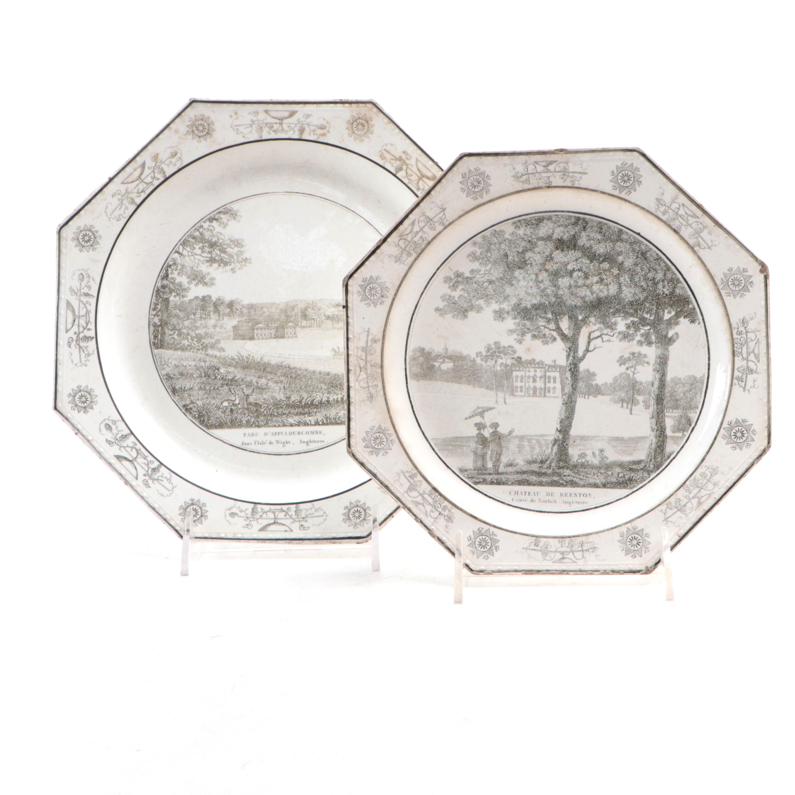 Coquerel and Legros d'Anisy Creil Faience Grisaille Transfer Plates