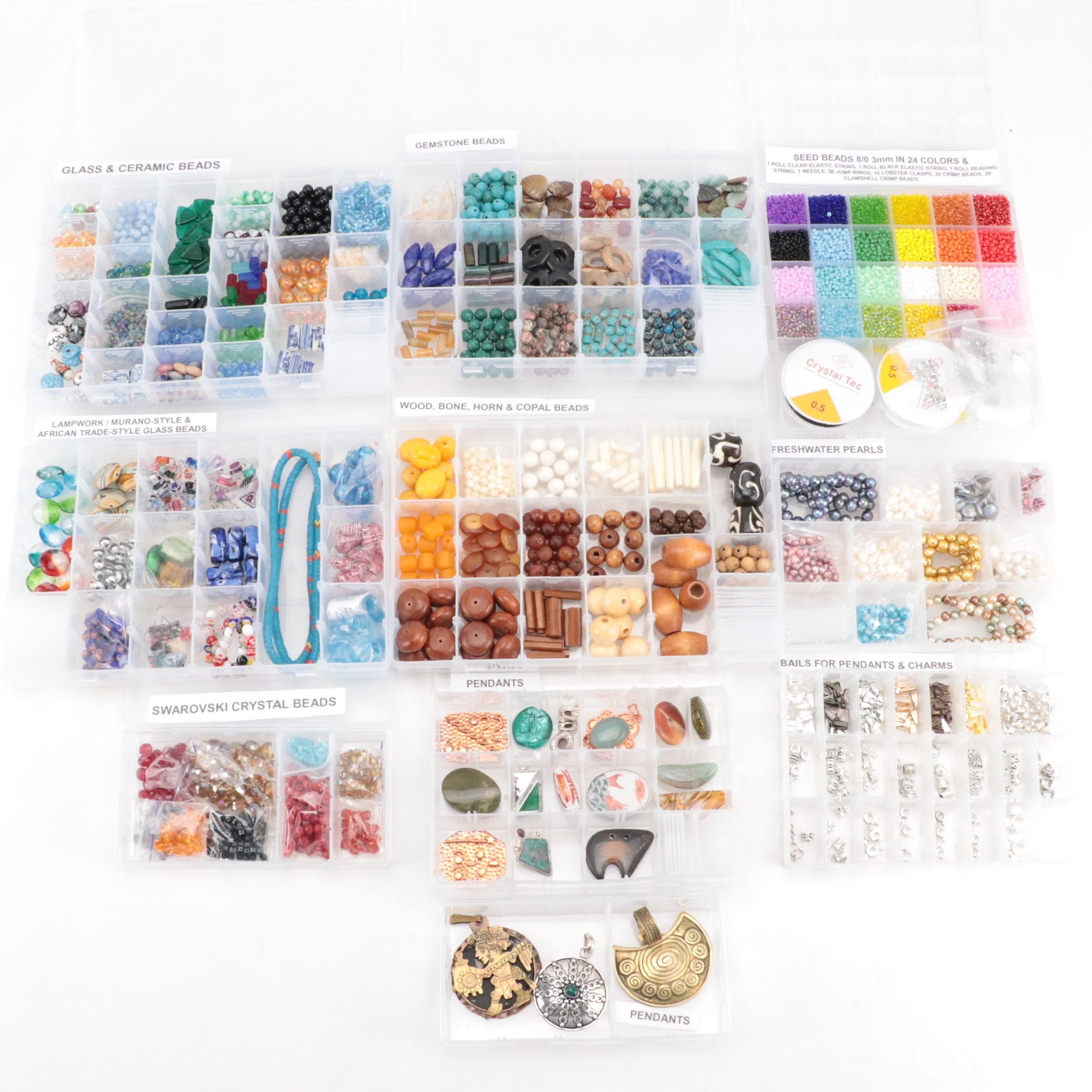 Jewelry Making Beads and Pendants Incl. Wood, Bone, Gemstone & Swarovski Crystal