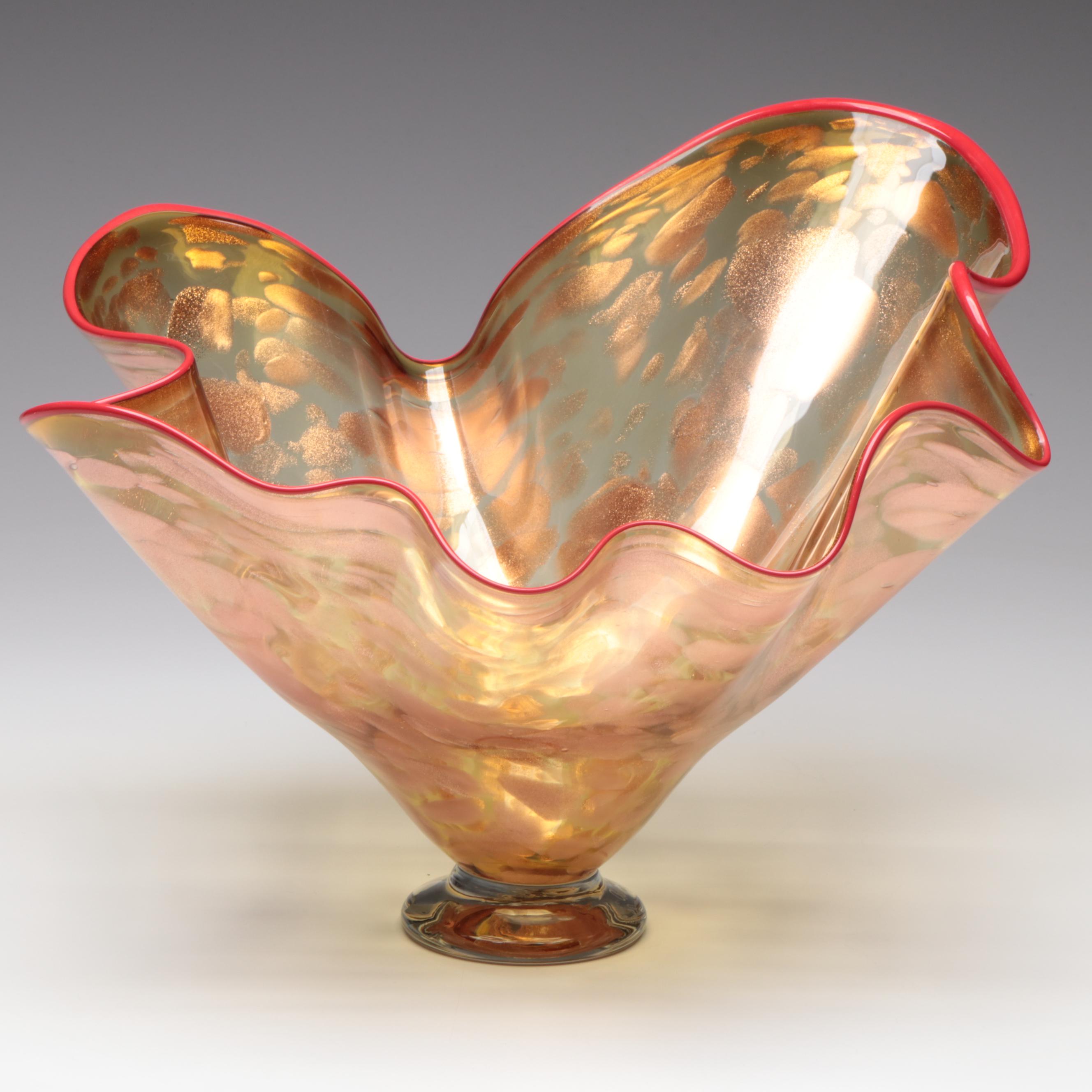 Thomas Chapman Handblown with Aventurine Freeform Studio Art Glass Vase, 1999