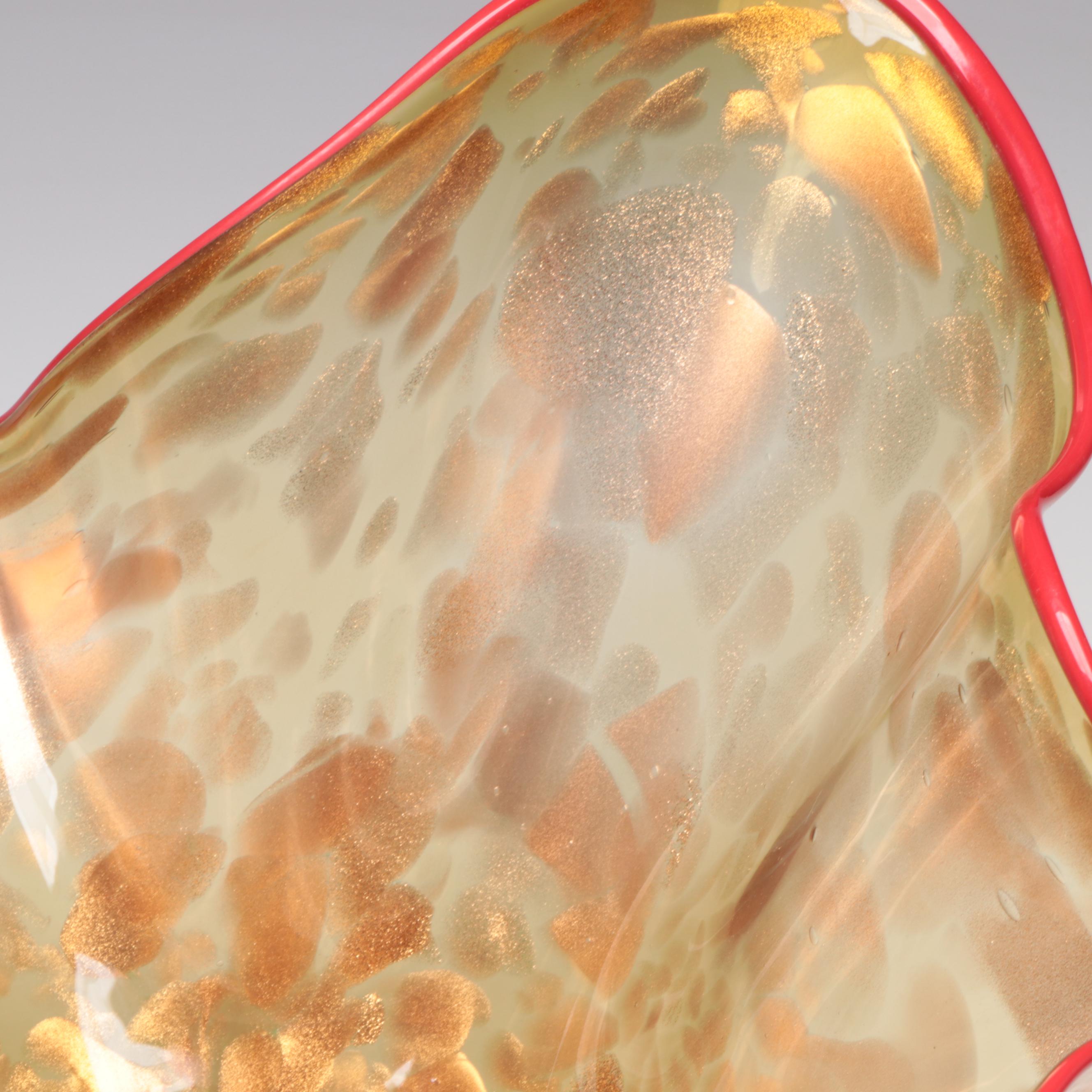 Thomas Chapman Handblown with Aventurine Freeform Studio Art Glass Vase, 1999