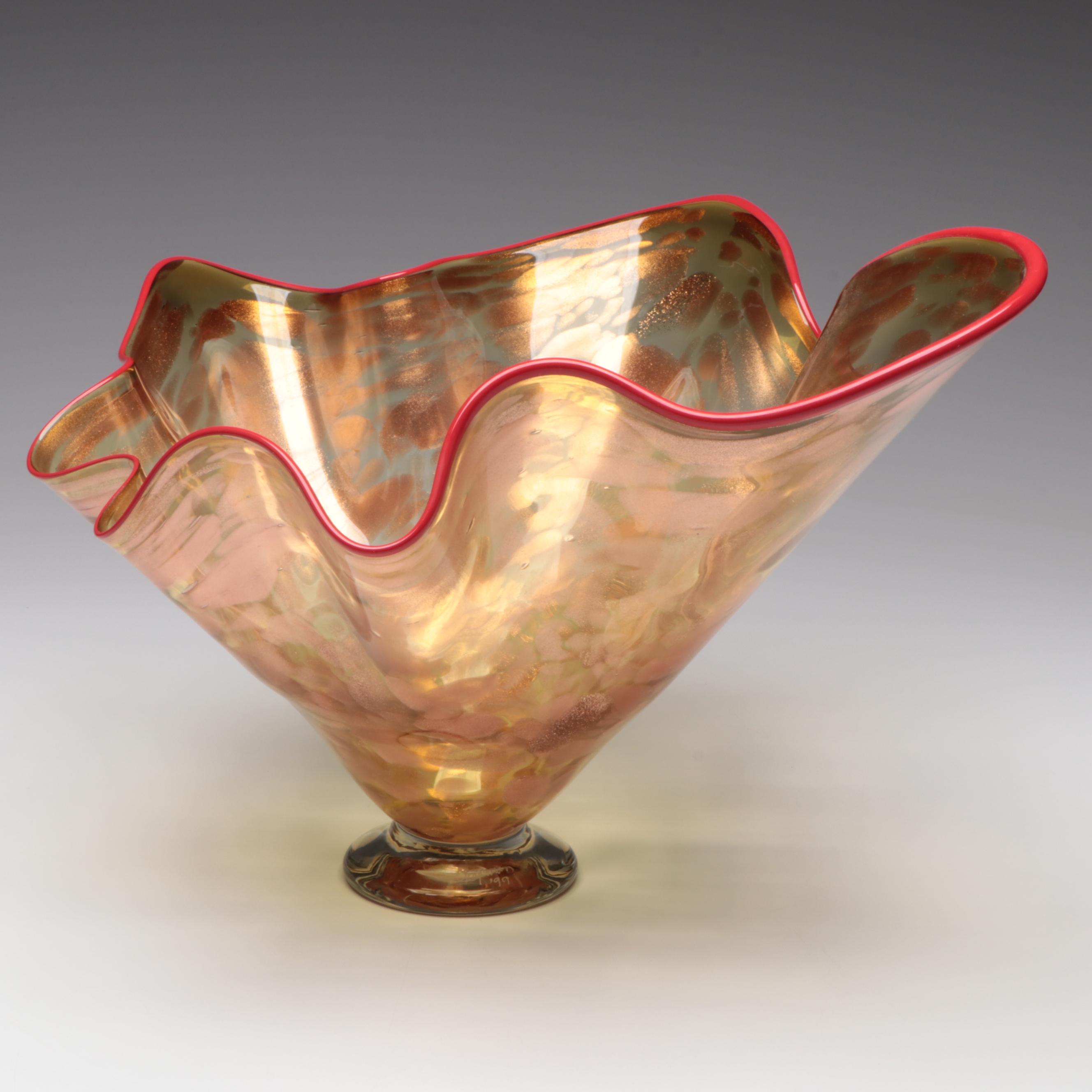 Thomas Chapman Handblown with Aventurine Freeform Studio Art Glass Vase, 1999
