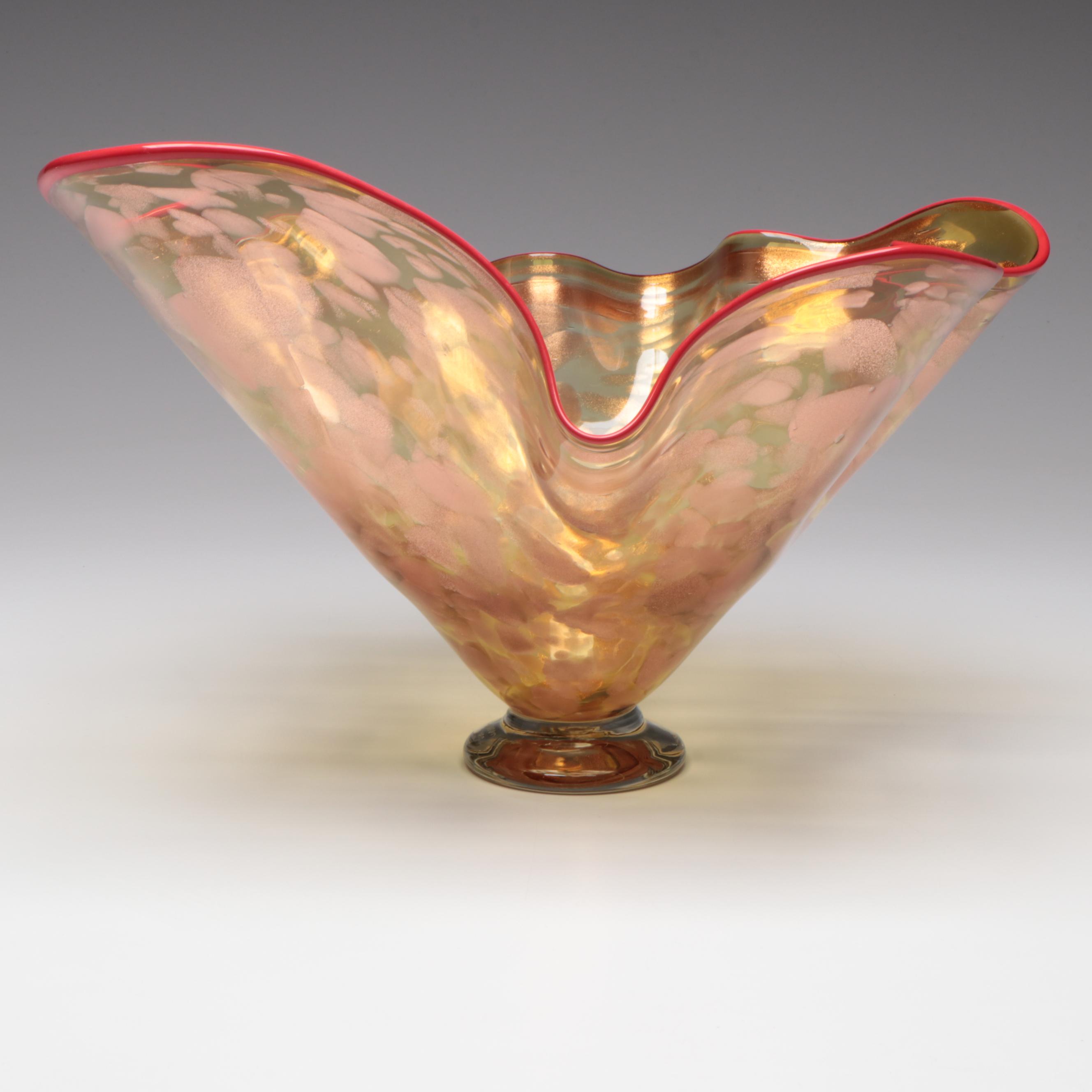 Thomas Chapman Handblown with Aventurine Freeform Studio Art Glass Vase, 1999