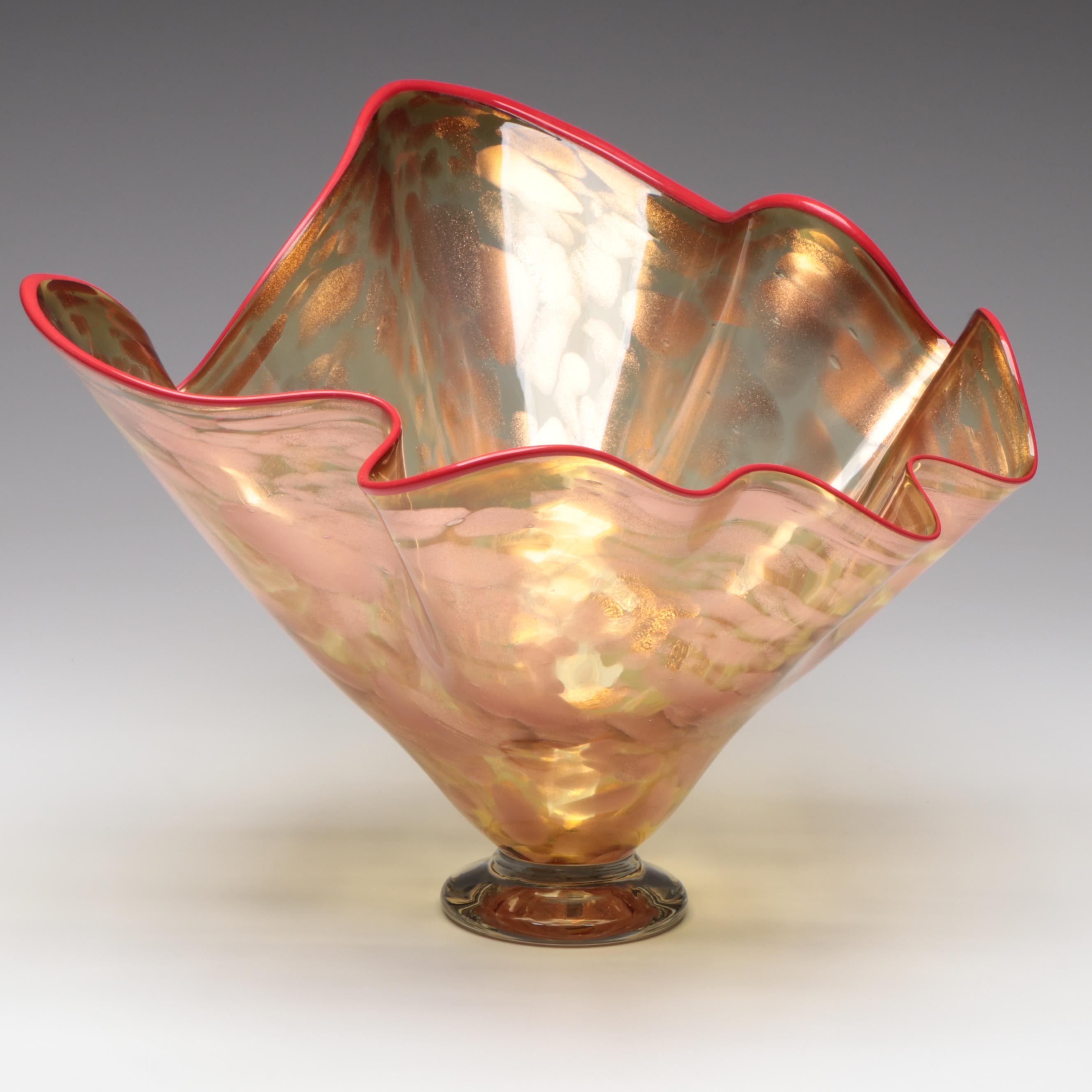 Thomas Chapman Handblown with Aventurine Freeform Studio Art Glass Vase, 1999