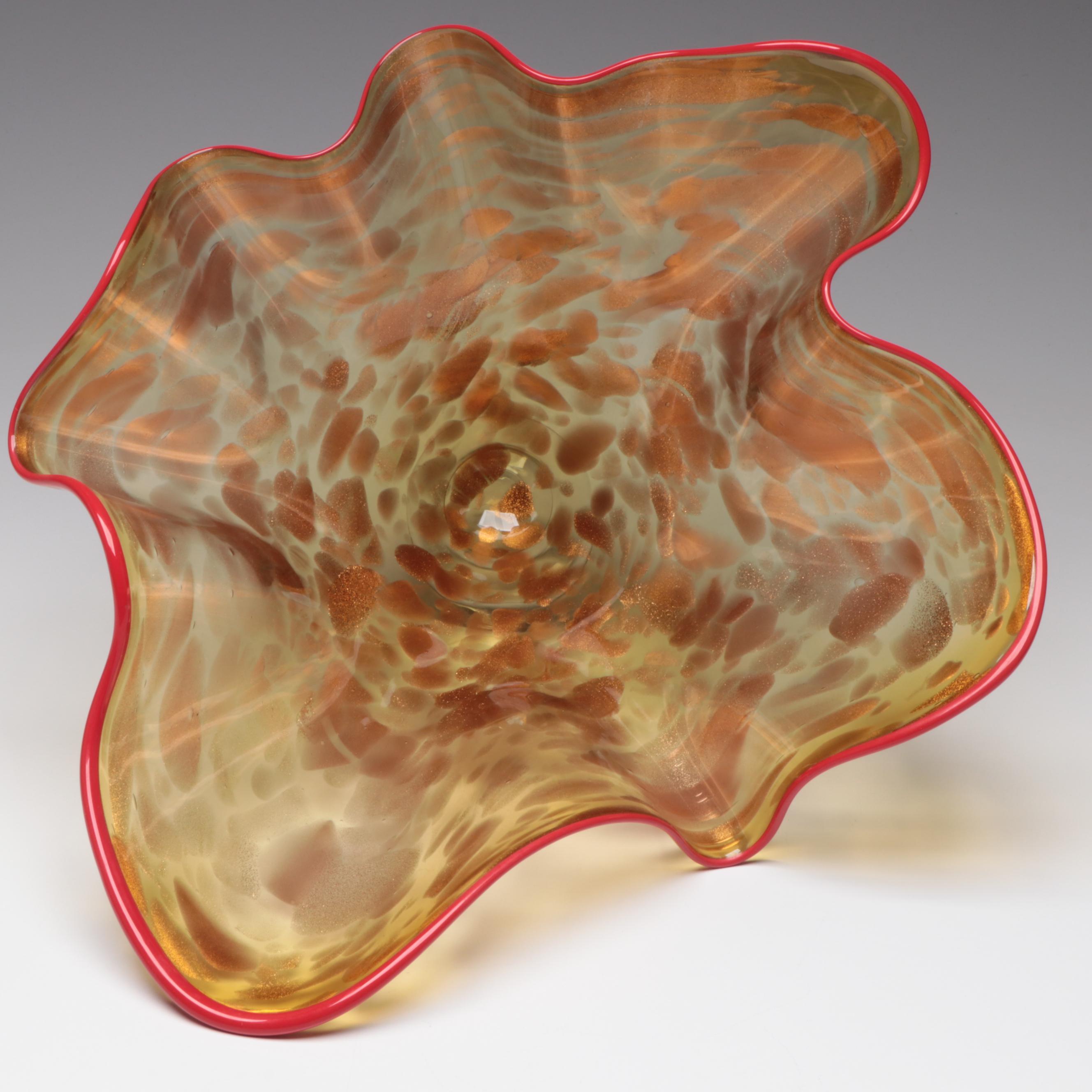 Thomas Chapman Handblown with Aventurine Freeform Studio Art Glass Vase, 1999