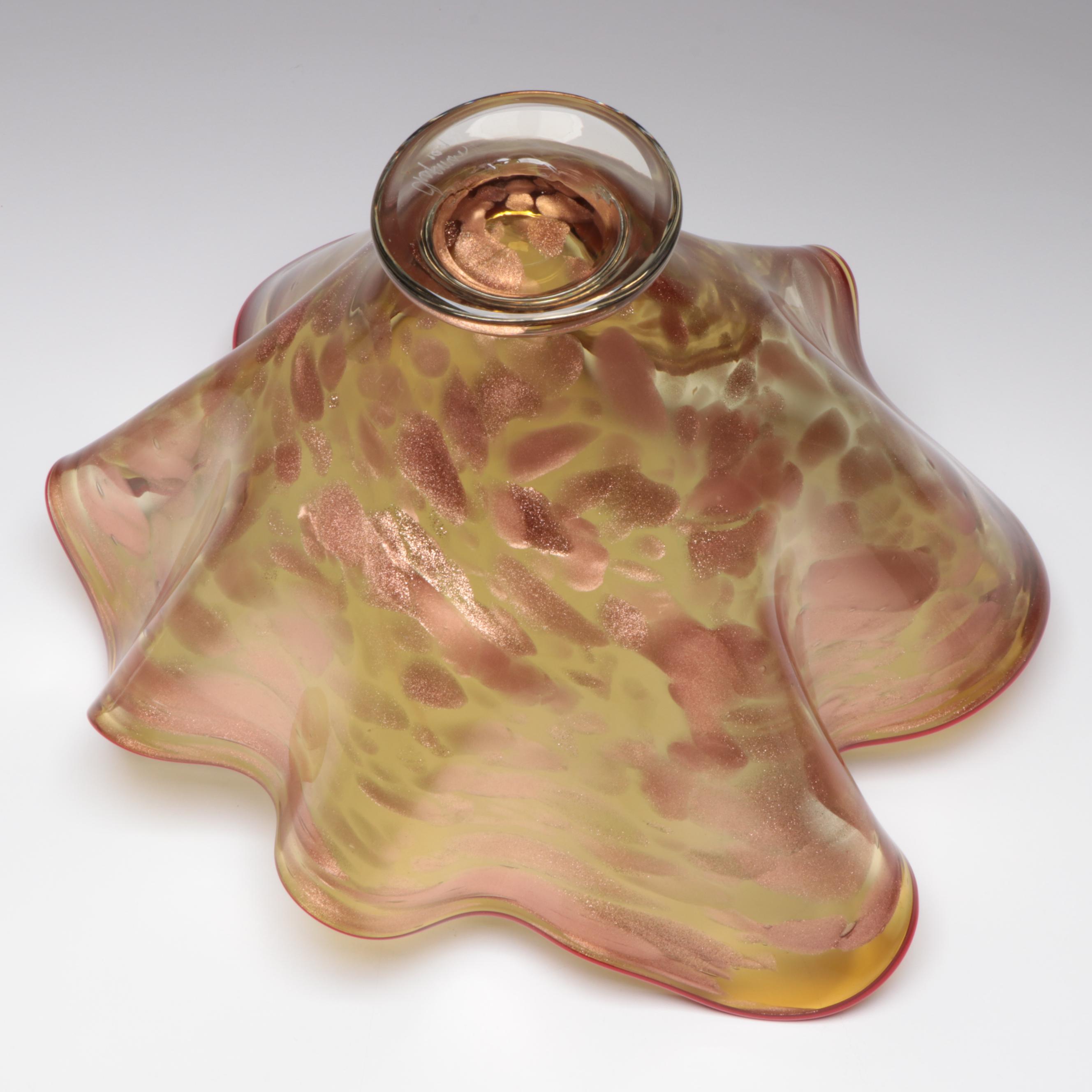 Thomas Chapman Handblown with Aventurine Freeform Studio Art Glass Vase, 1999